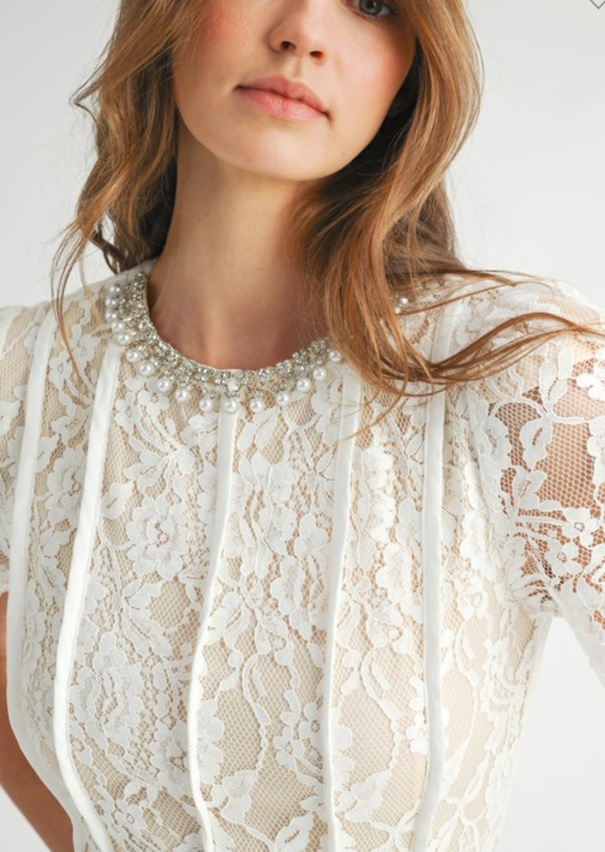 Lace embellished midi dress