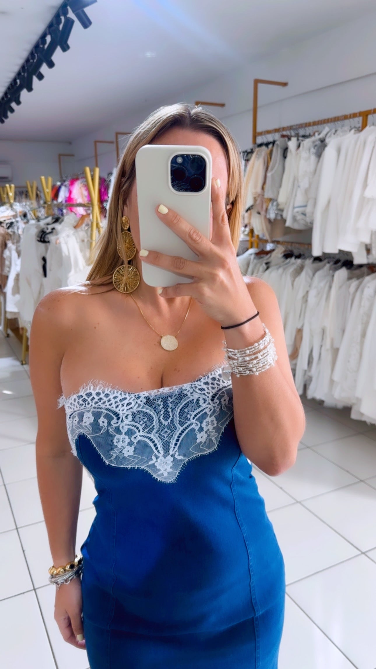 Lace denim tube dress