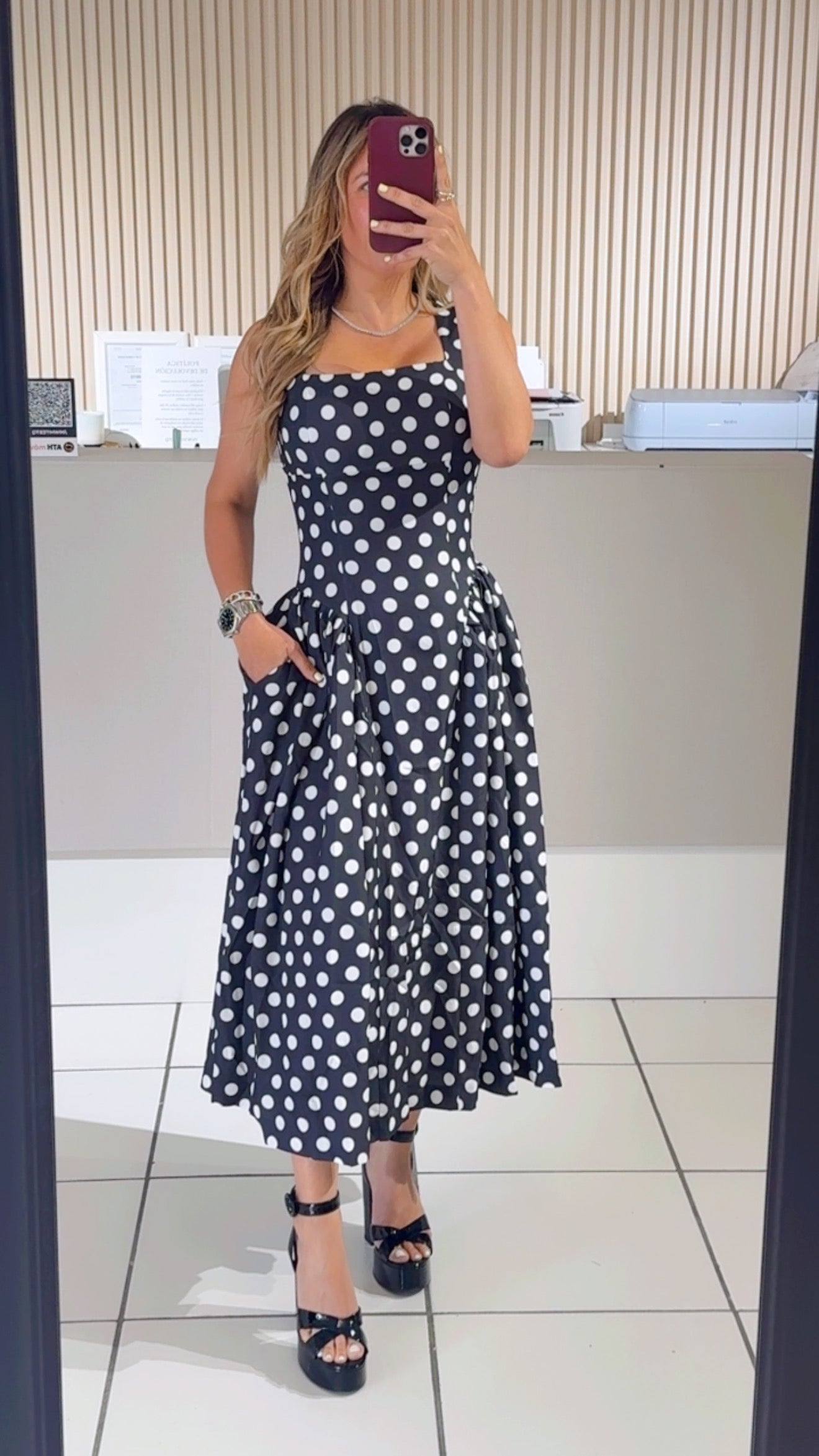 Midi black polka dress