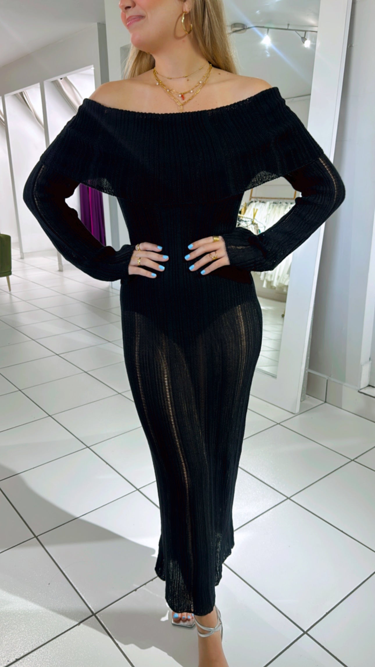 Black boho off shoulder dress