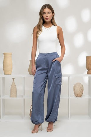Satin blue joggers