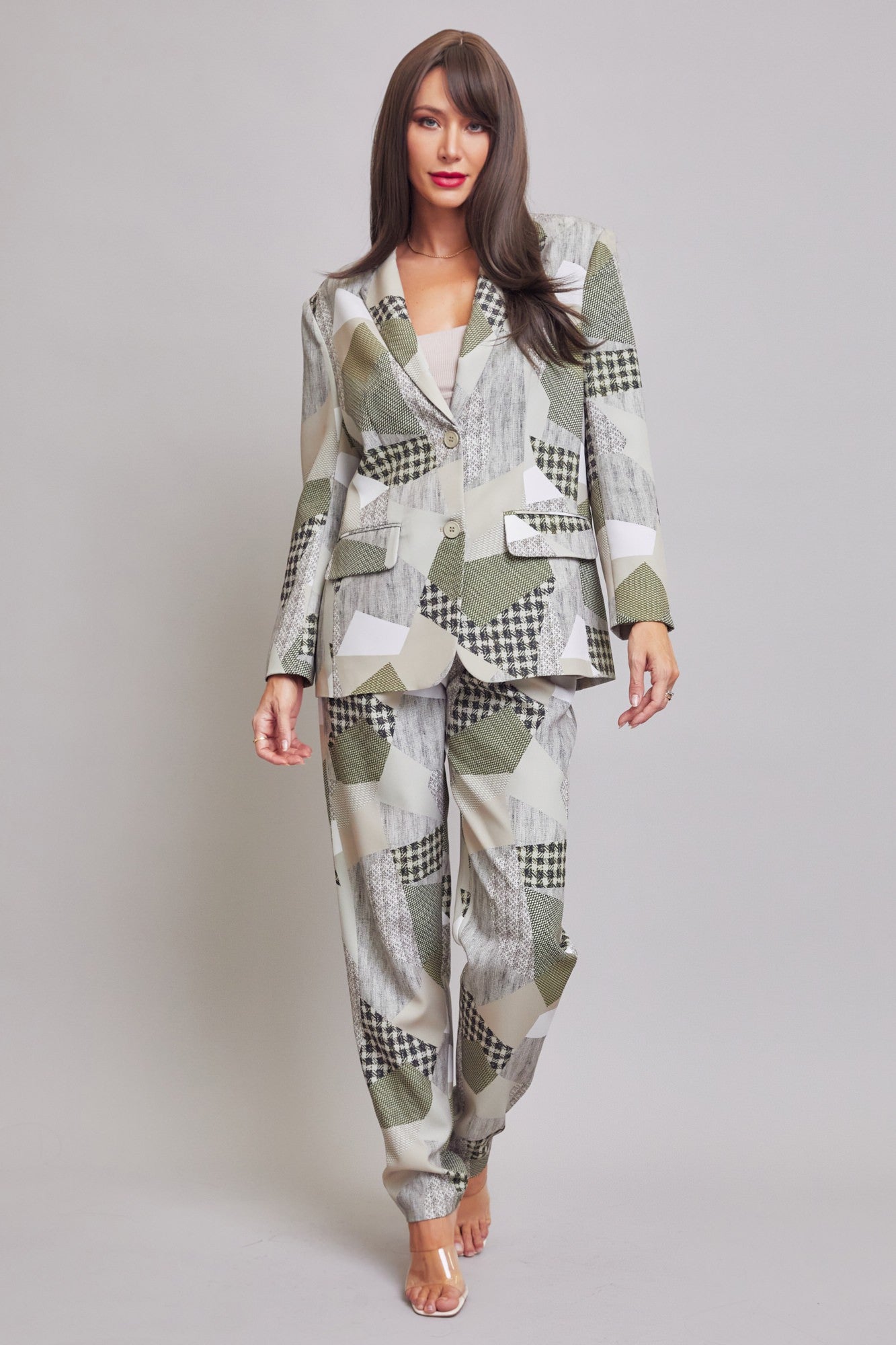 Printed Blazer Set With Pockets