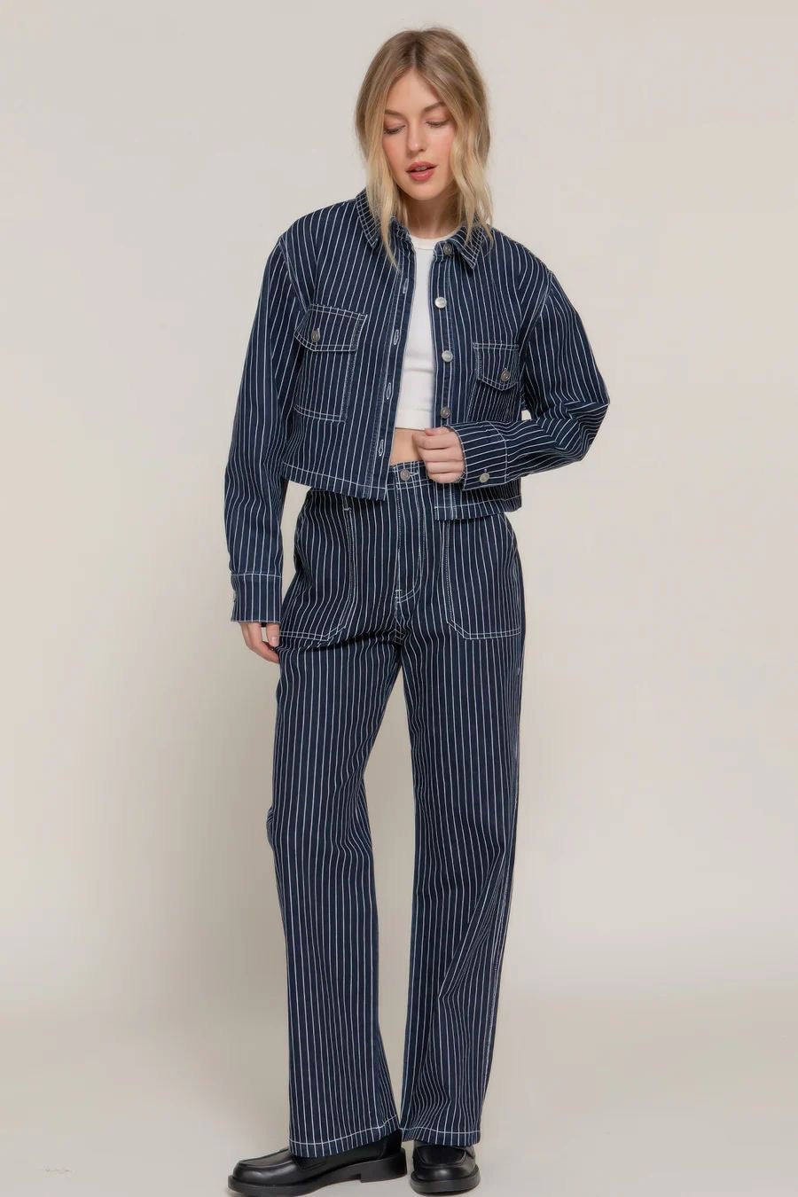 Denim stripe set