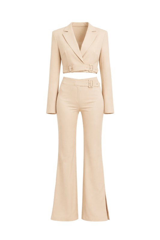 TAUPE Woven Crop Blazer And Pants Set
