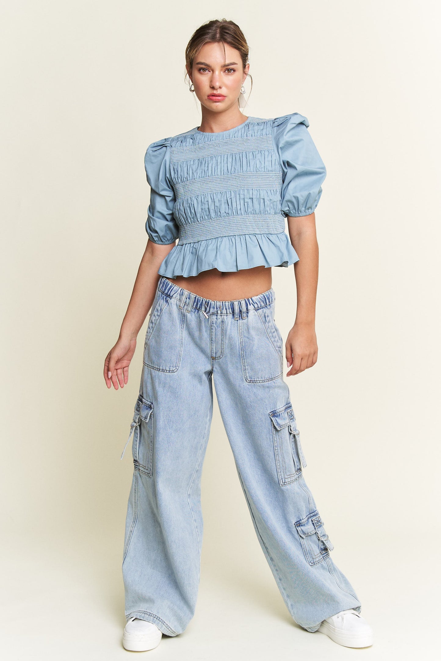 Smocked Puff Shoulder Top