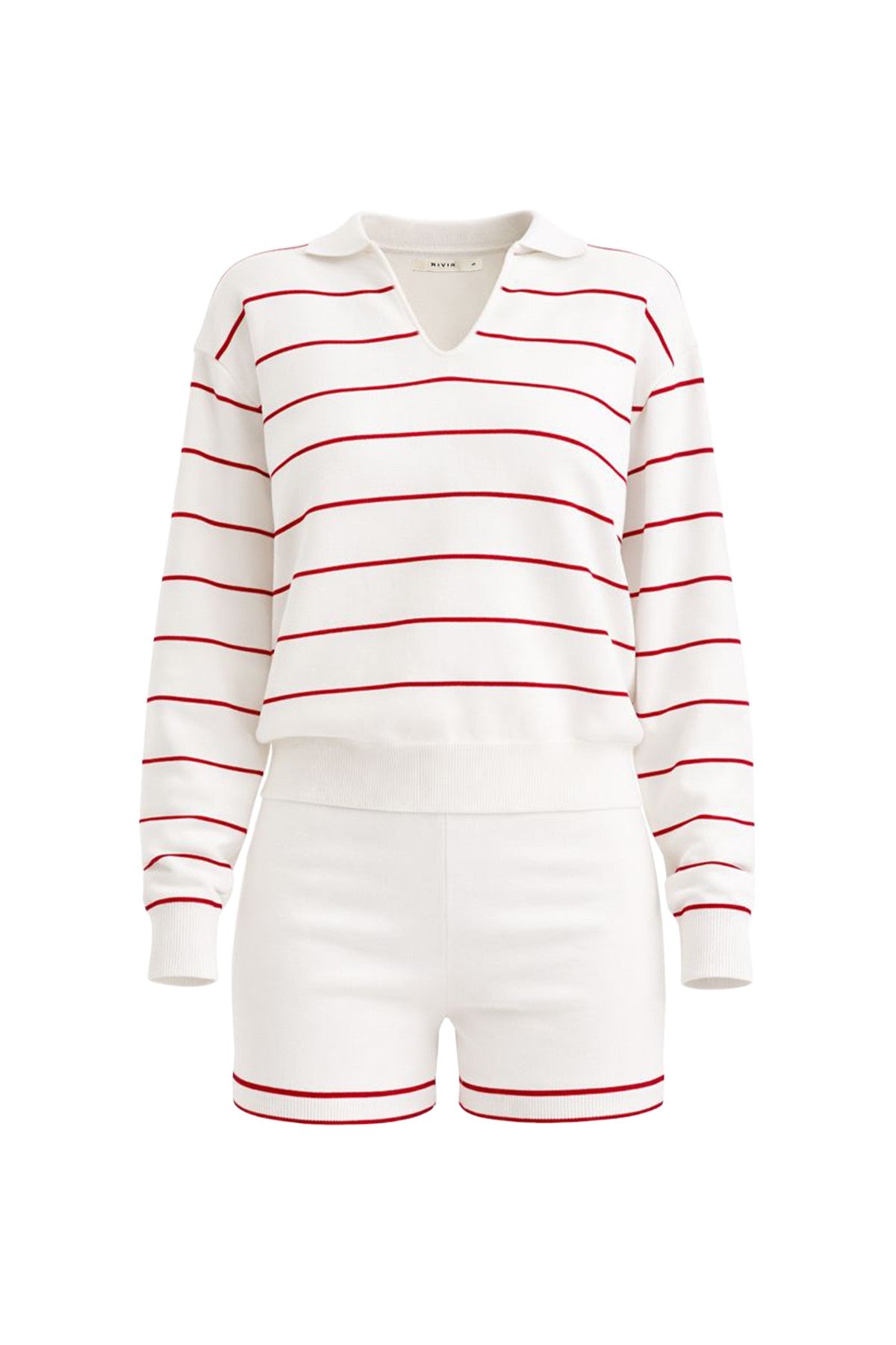RED Stripes Long Sleeve Knit Top And Shorts Set