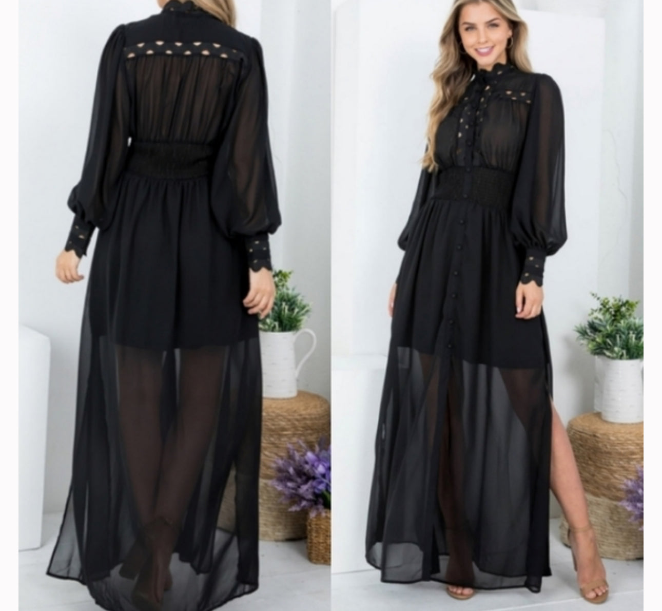 Eyelet button down maxi dress