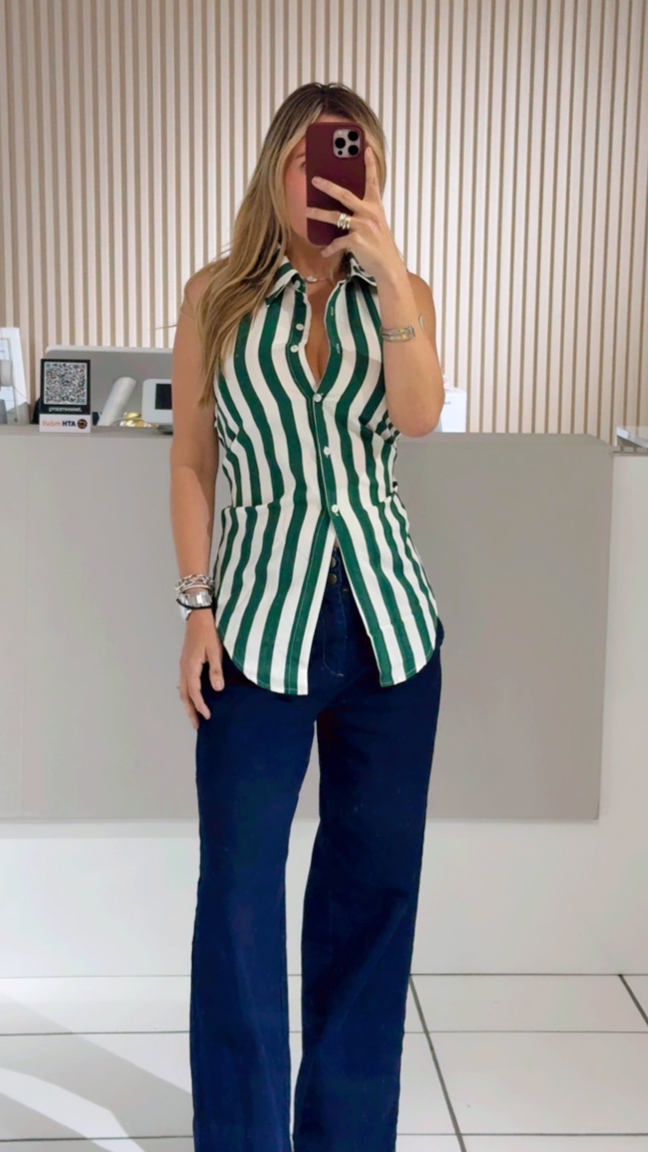 Naira Green Striped Shirt