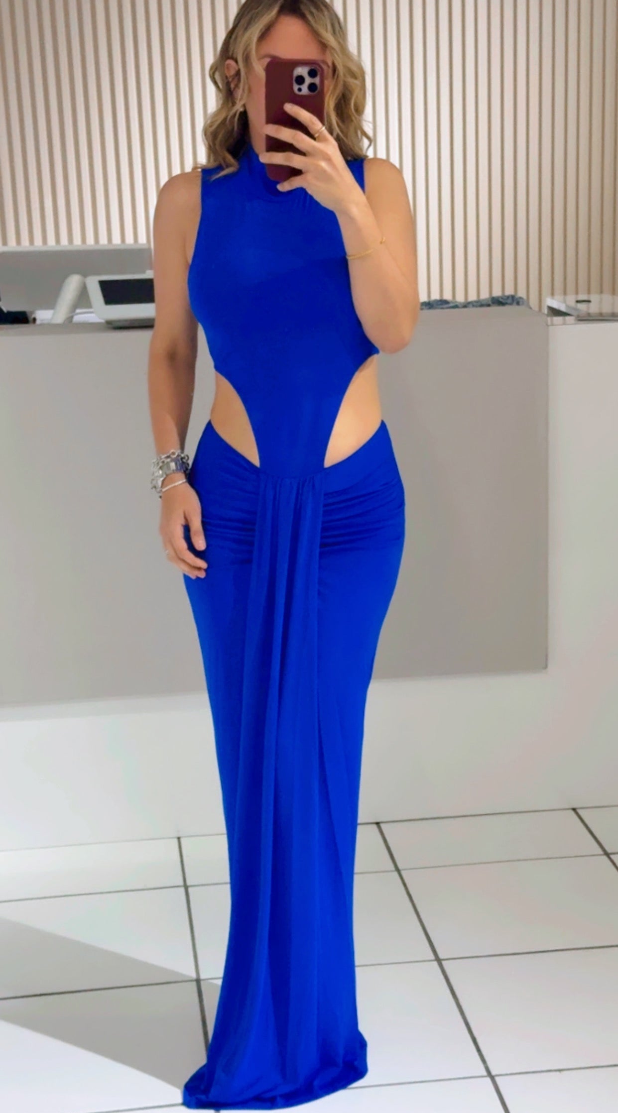 Royal Blue High-Neck Cutout Maxi Dress