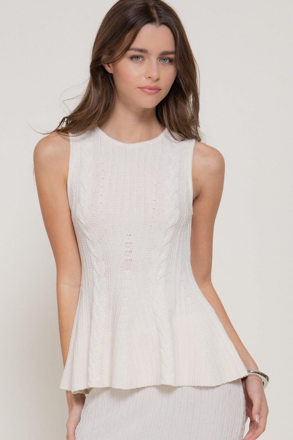 CREAM Sleeveless Cable Knit Peplum Top