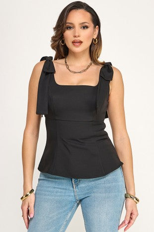 Bow-Tie Shoulder Peplum Top