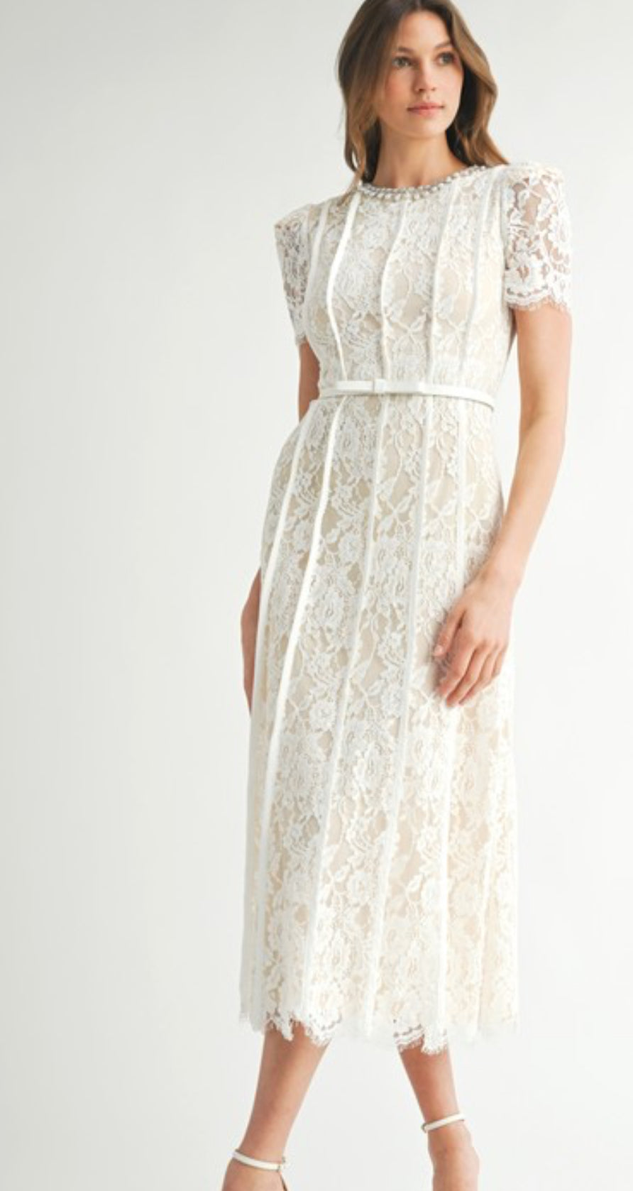 Lace embellished midi dress