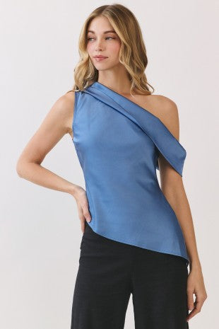Asymmetric Drape Satin Top