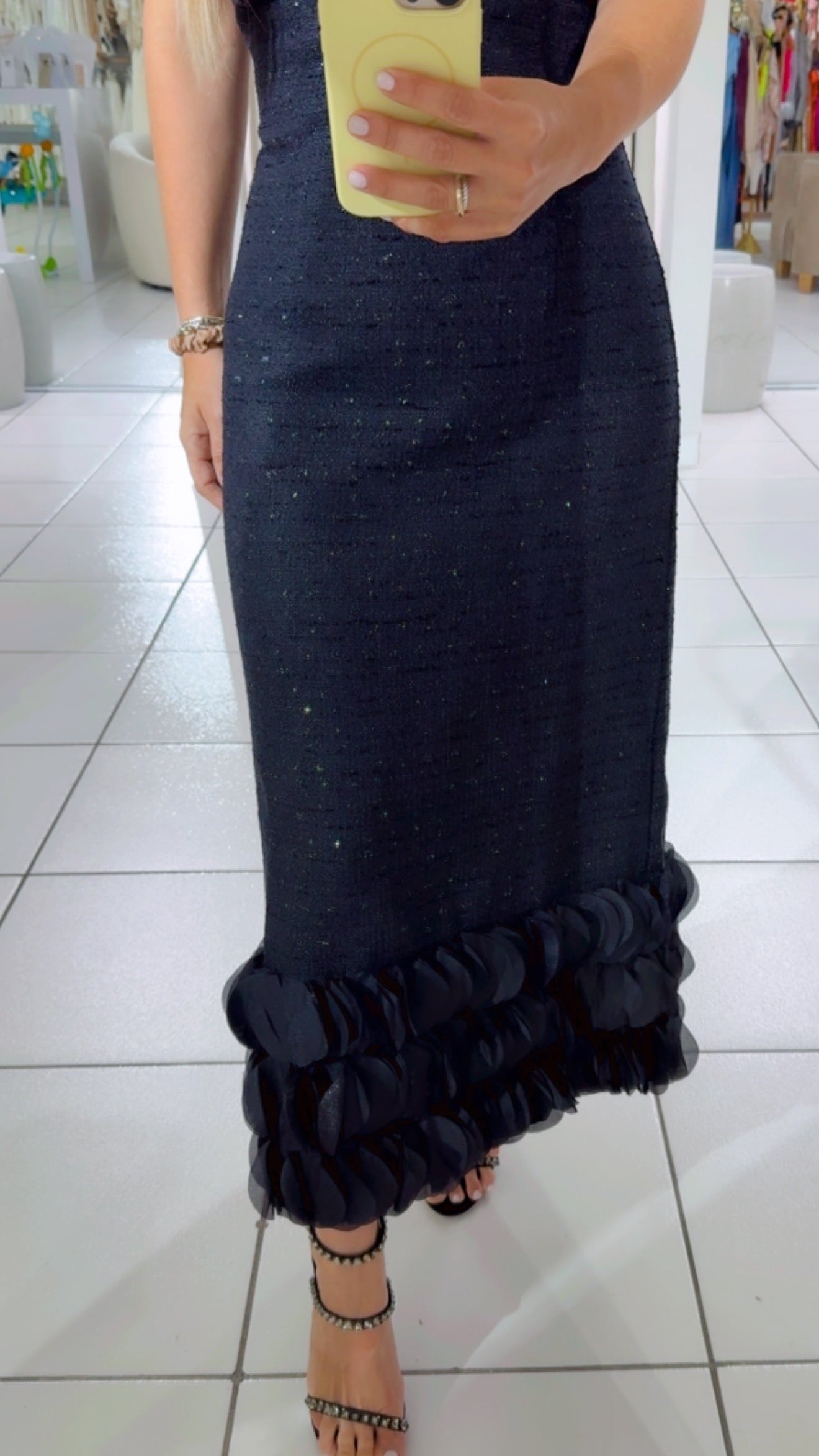 Black tweed midi dress