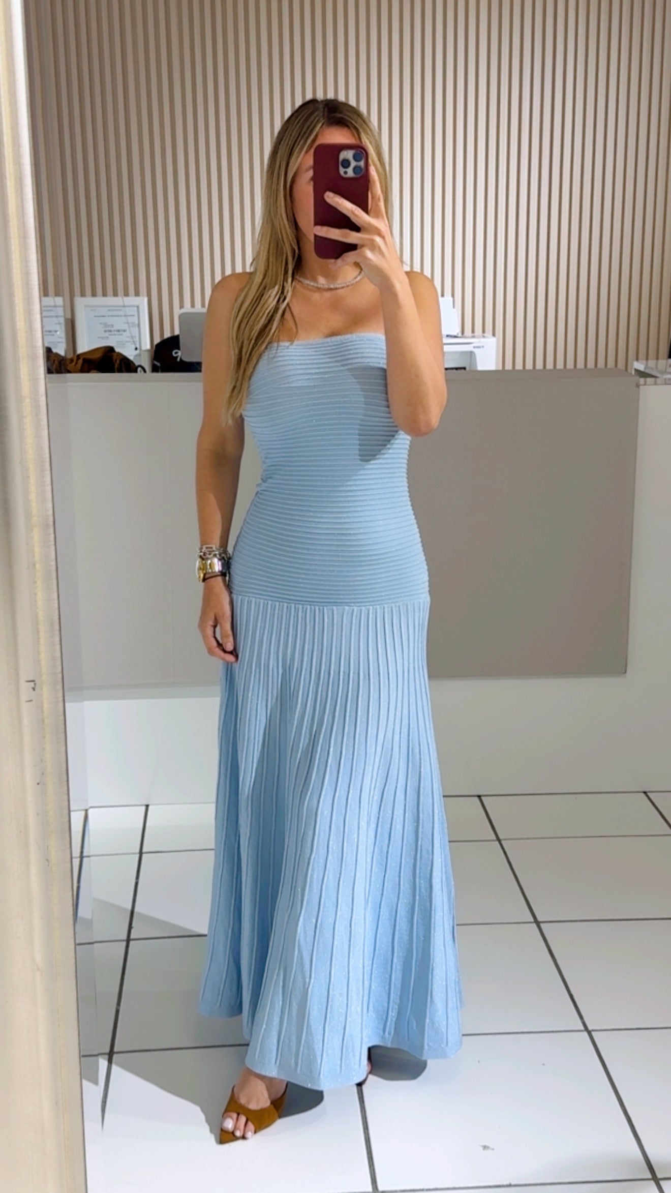 Ice Blue Pleated Hem Gown