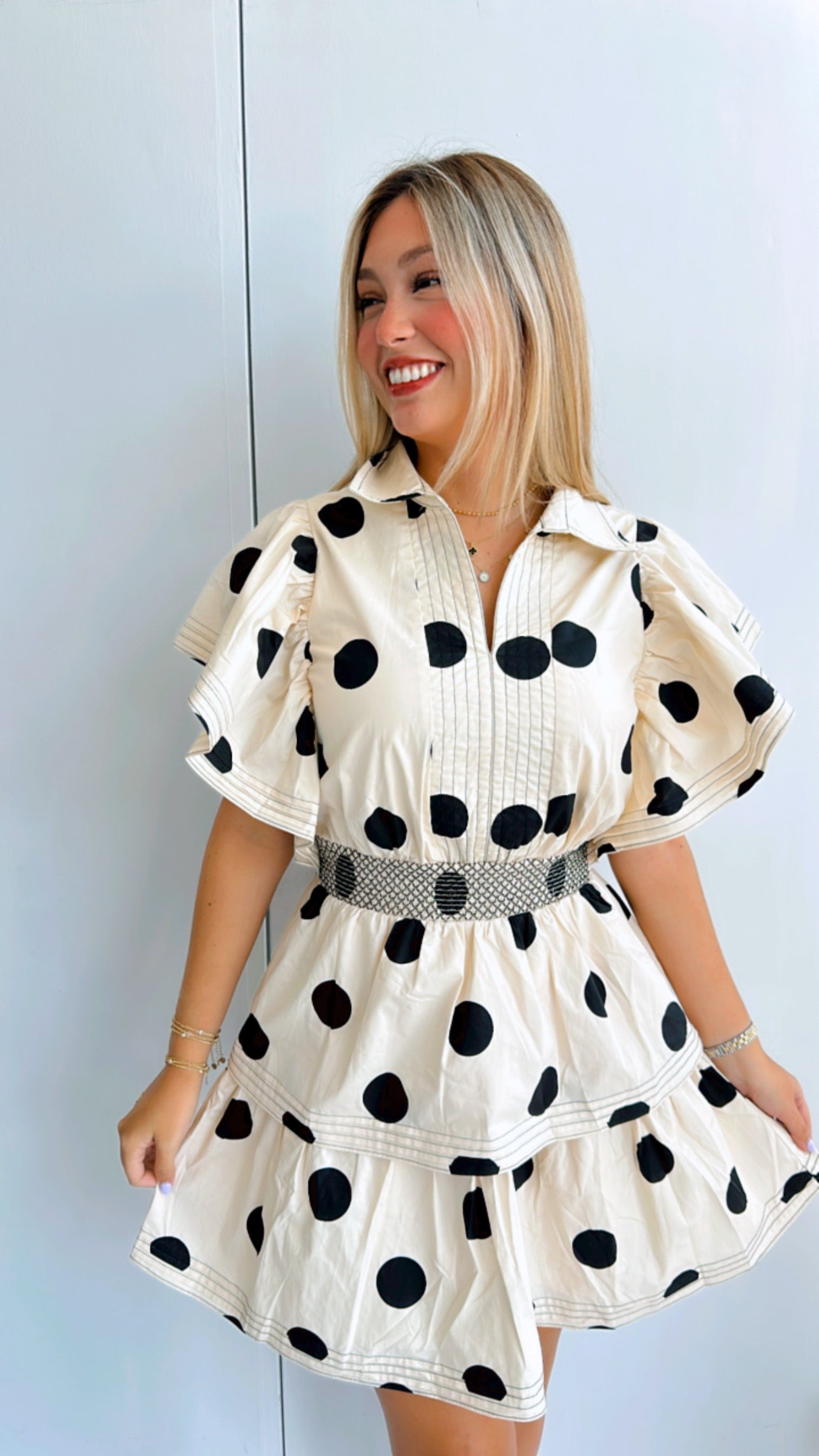 Polka dot cream dress