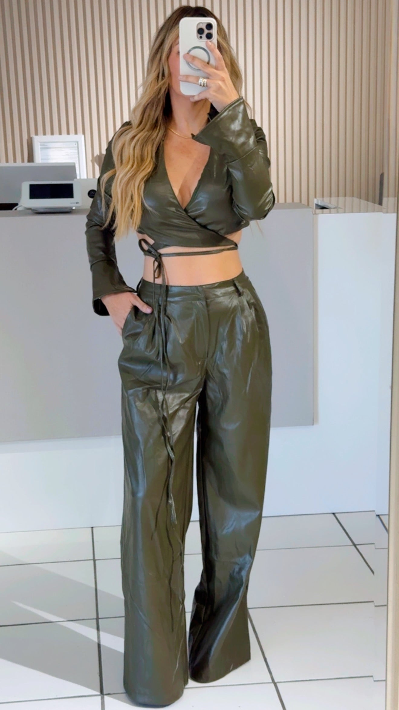 Green army leather set