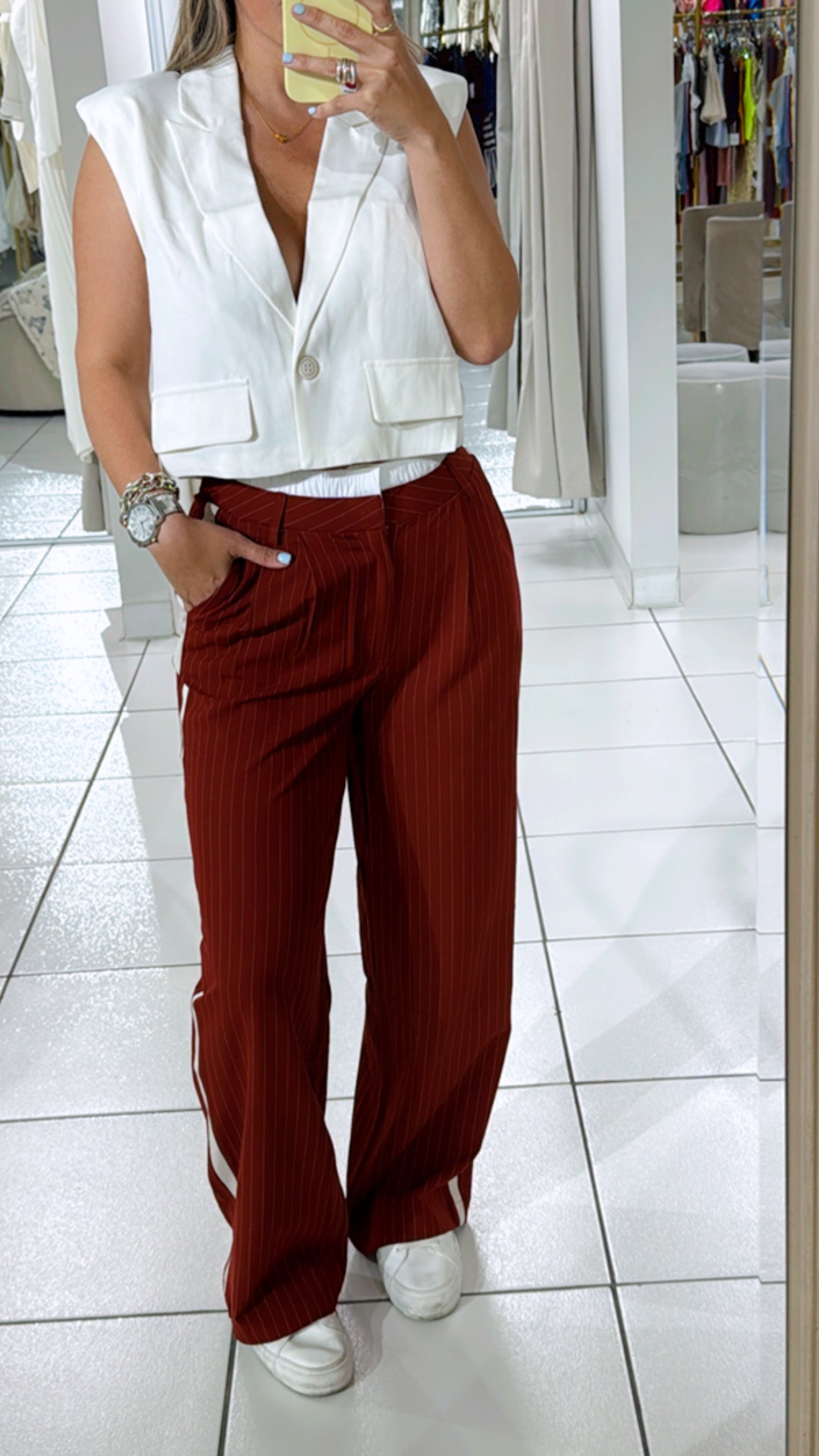 Stripe burgundy pants