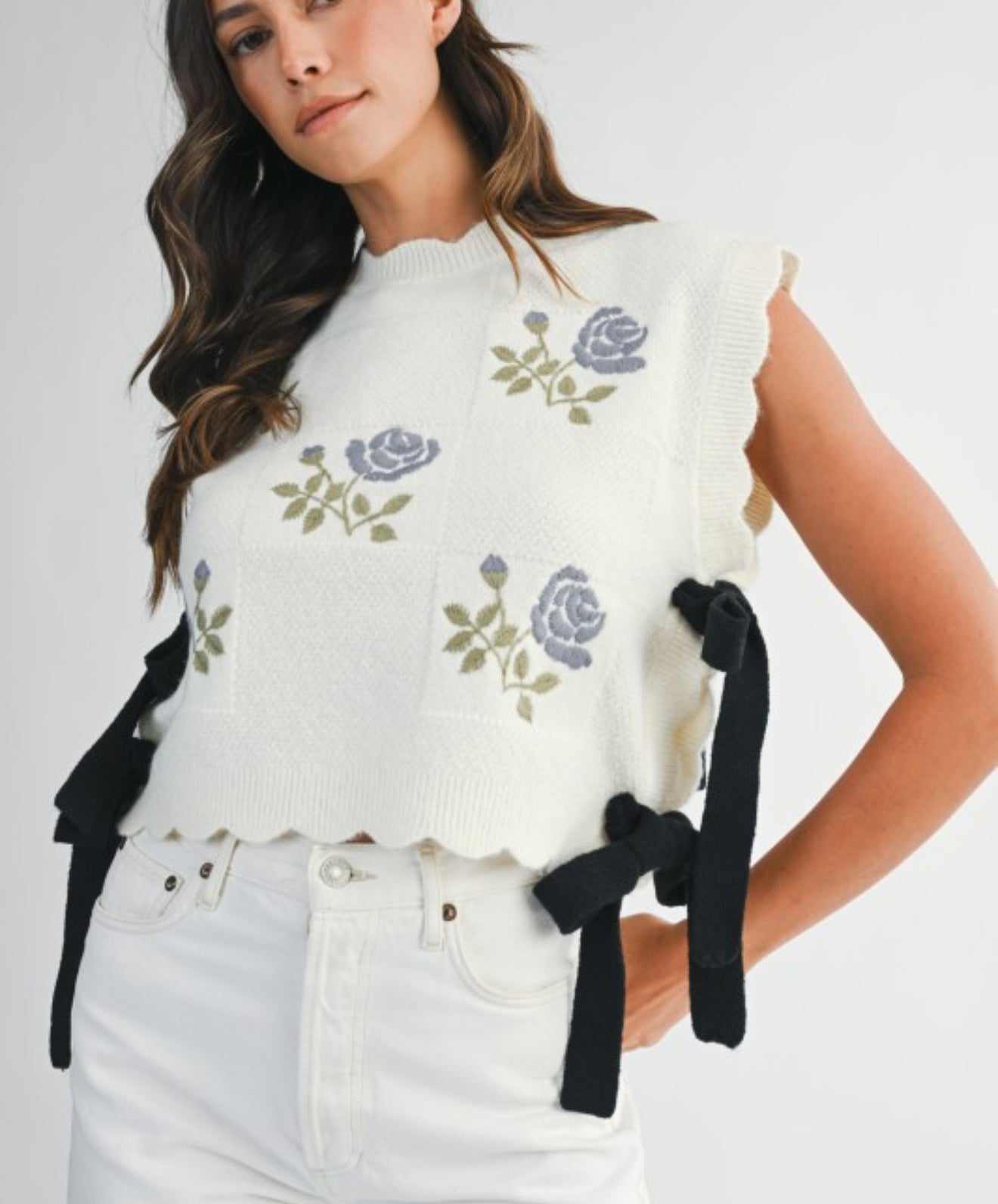 Embroidered white vest