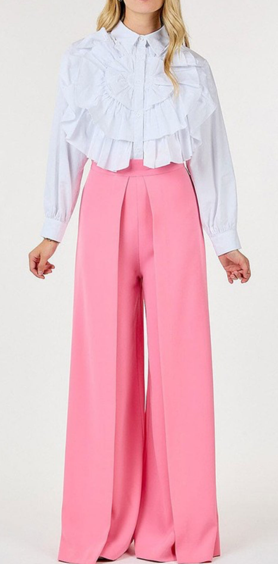 Solid pleated front wide pants
