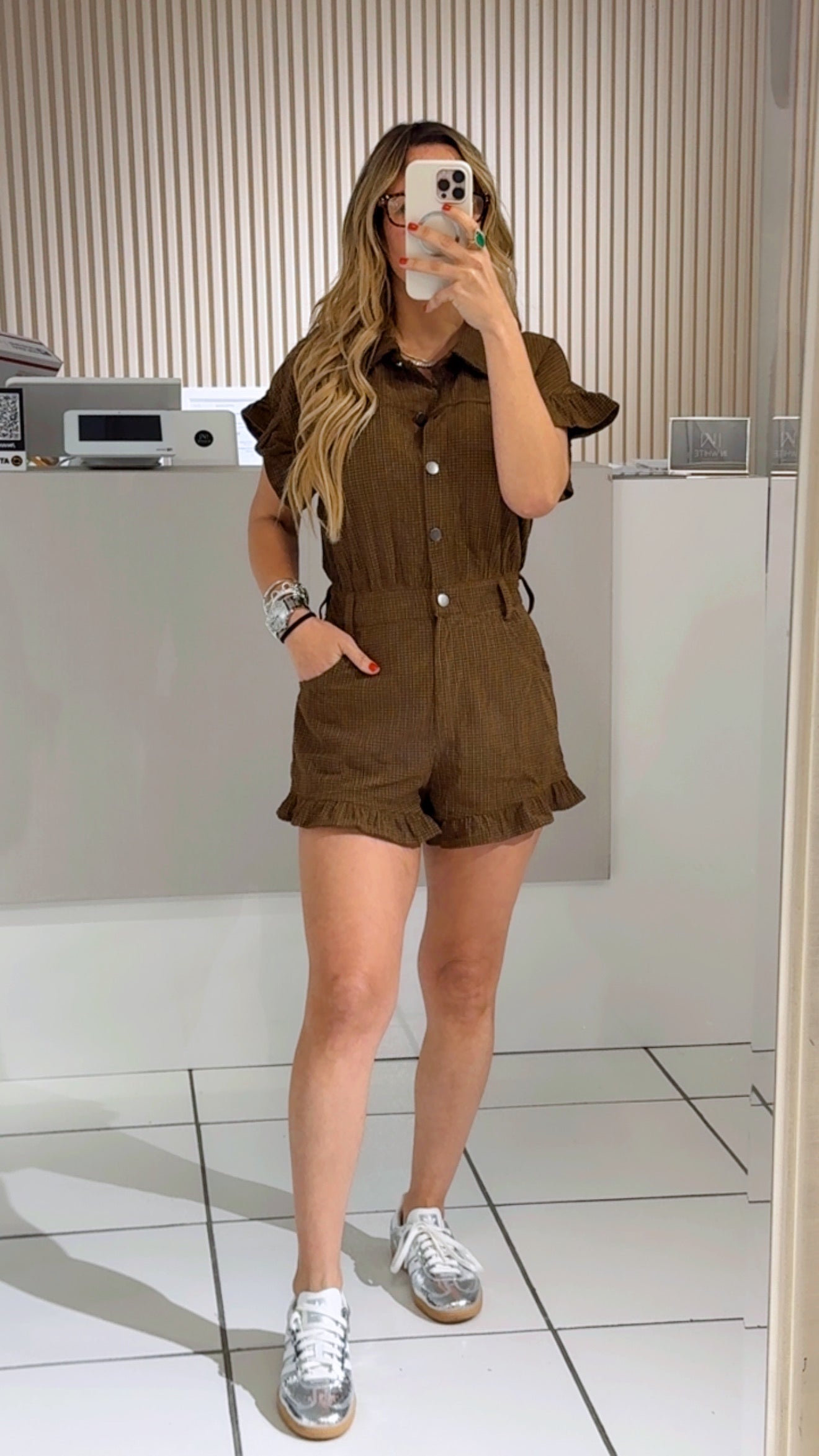 Brown squares mini romper