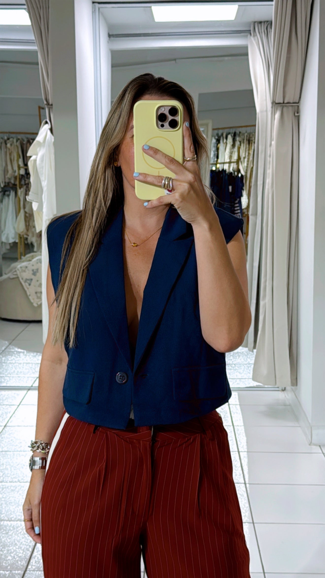 Navy lino vest