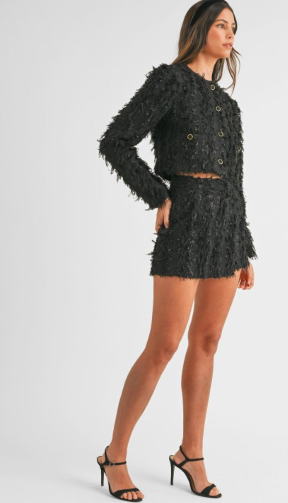 Textured tweed black set