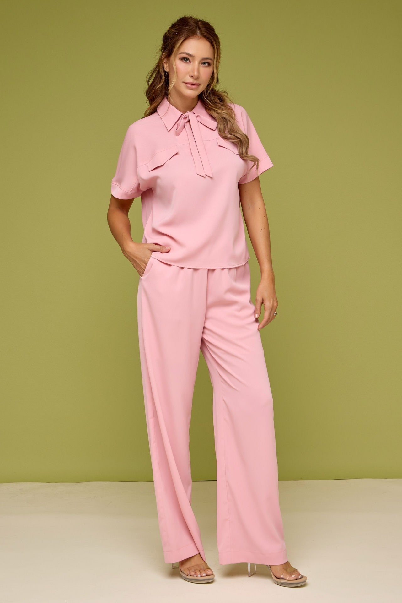 BLUSH Woven Short Sleeve Dolman Top And Pants Set