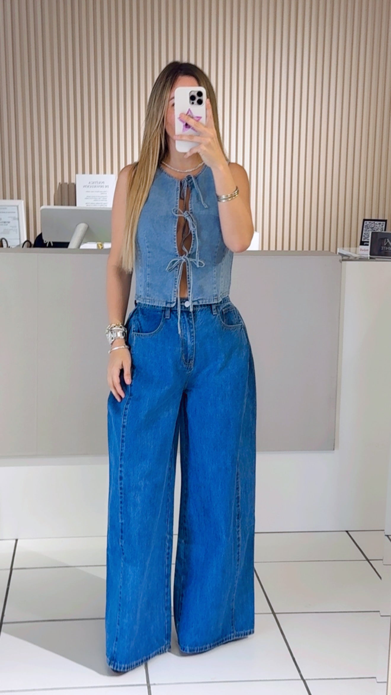 Washed Denim Tie-Front Crop Top