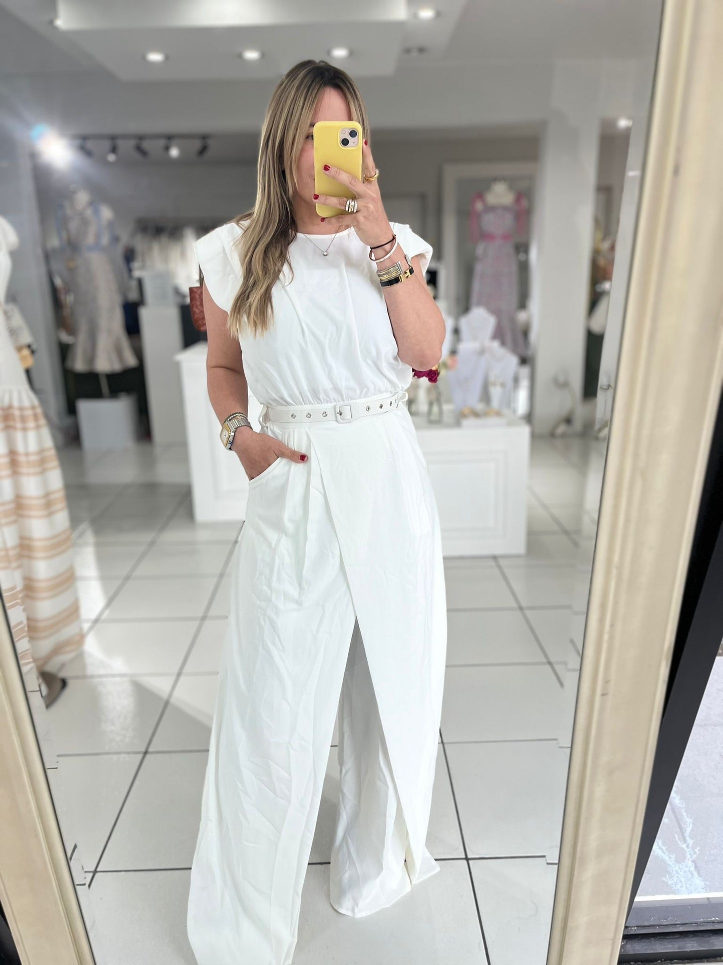 Open back white jumpsuit
