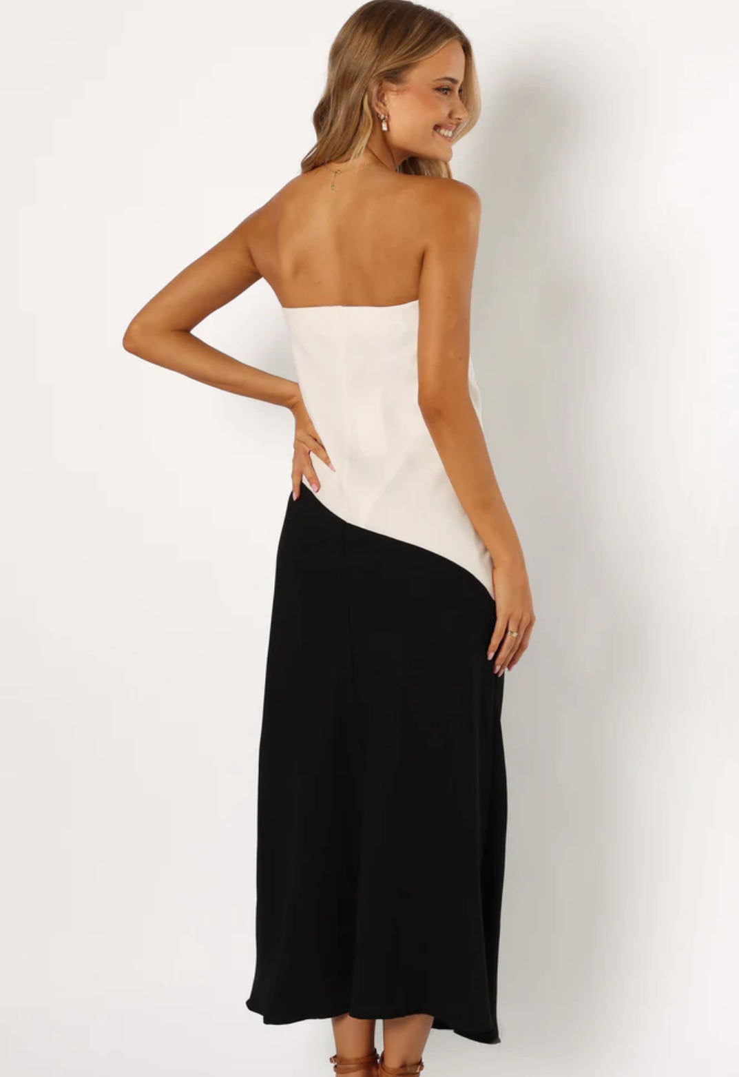 Diagonal black and white midi dress
