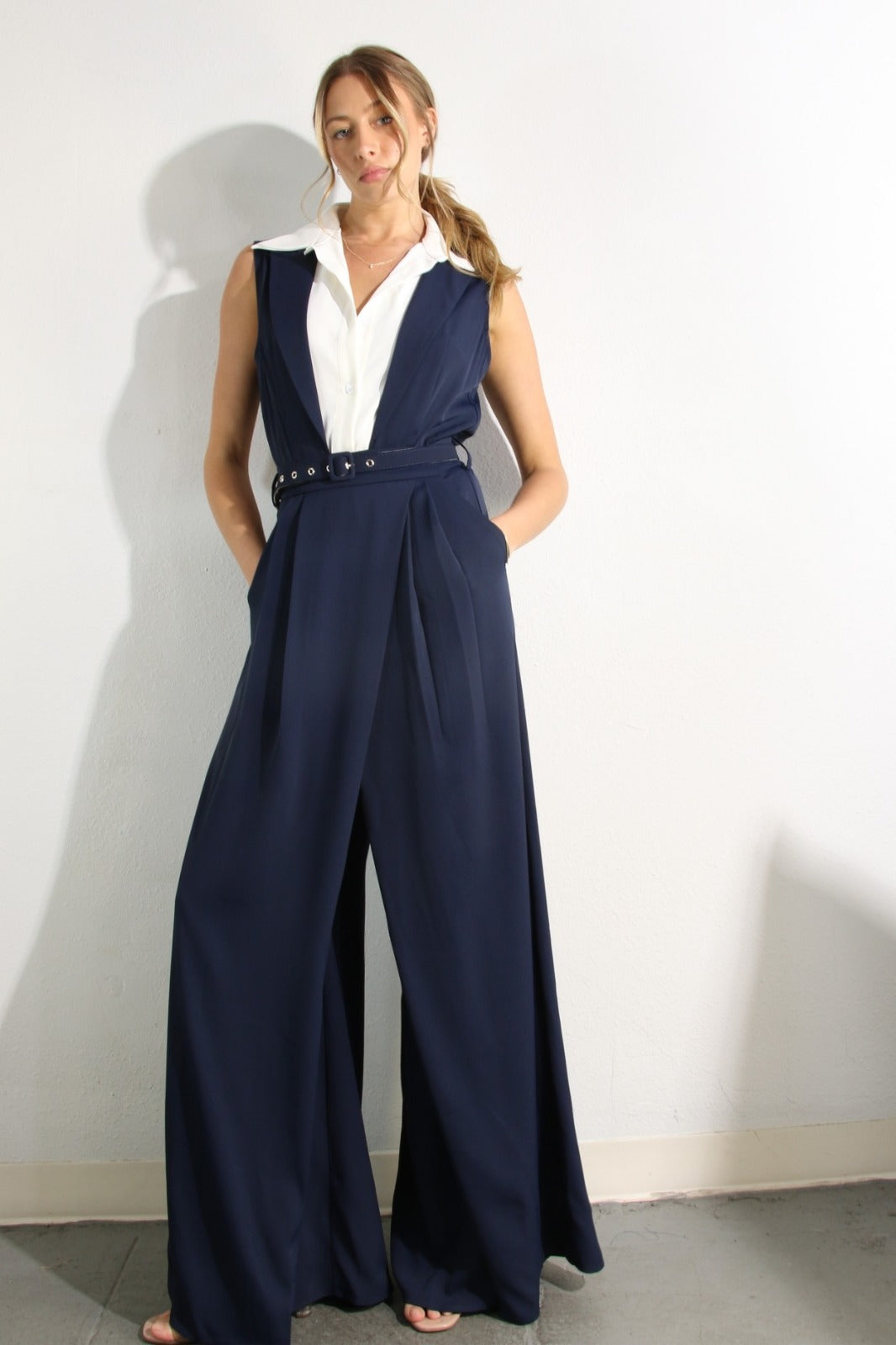 Navy jumpsuit shirt set