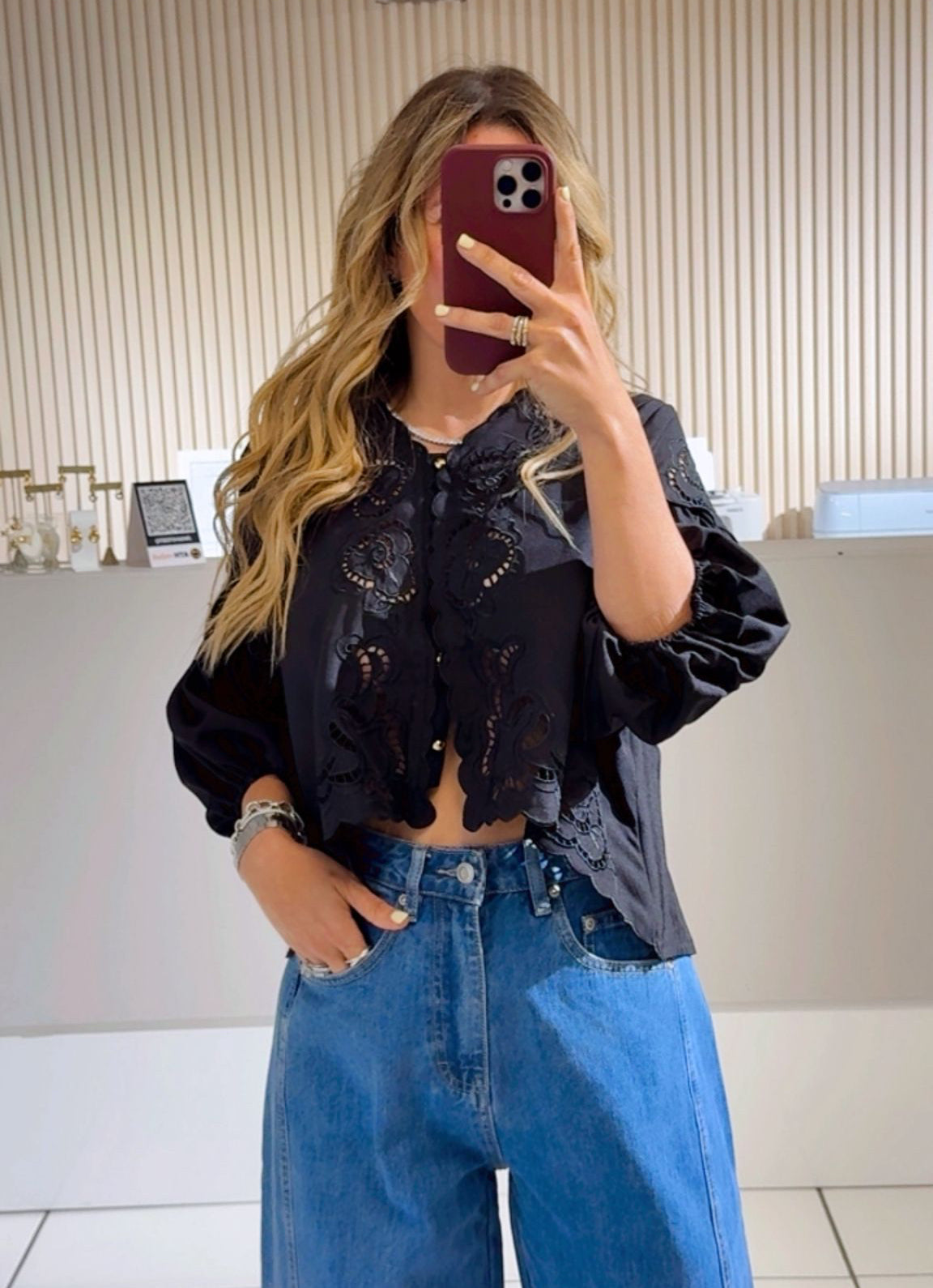 Black Scalloped Garden Cutout Top