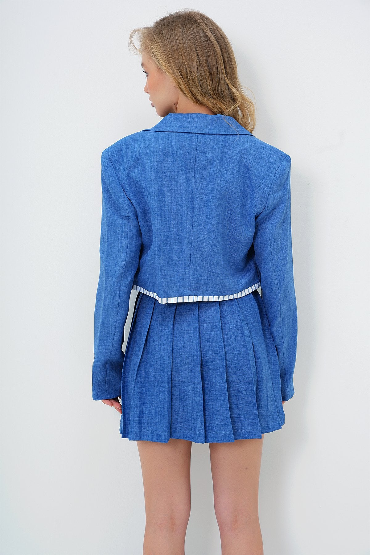 Two-Piece Blue Blazer Skirt Ensemble