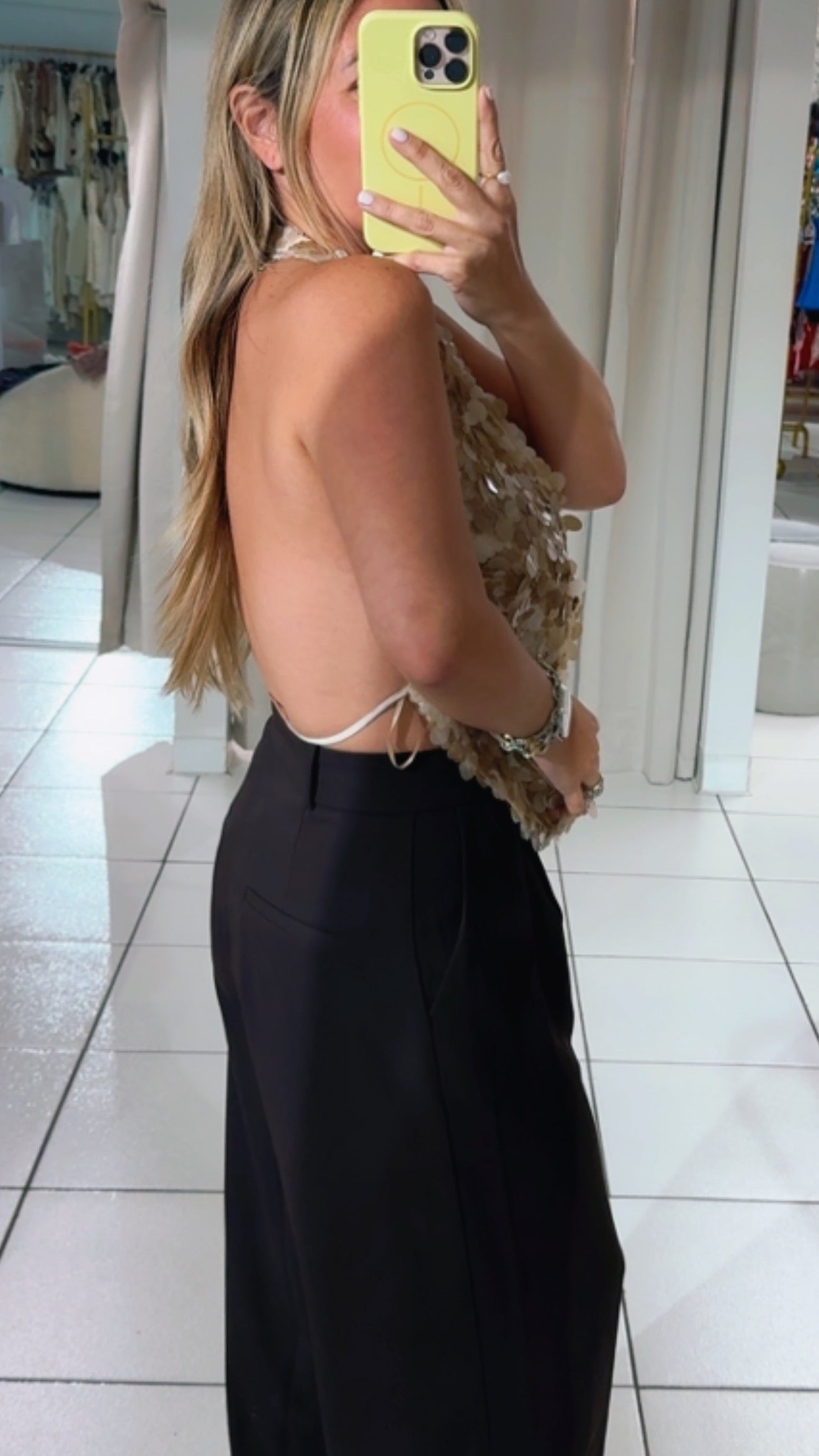 Taupe glam halter top