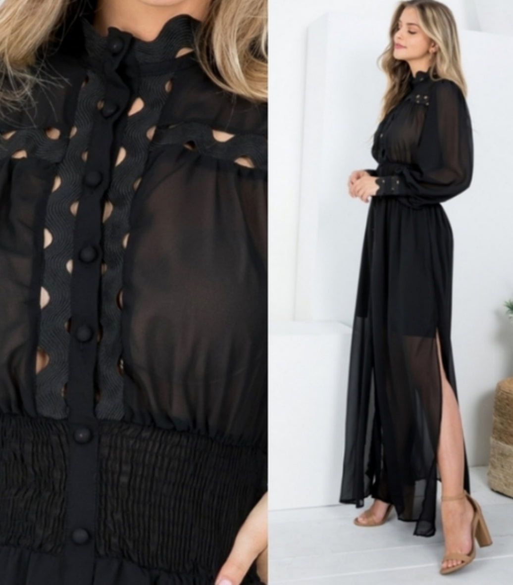 Eyelet button down maxi dress