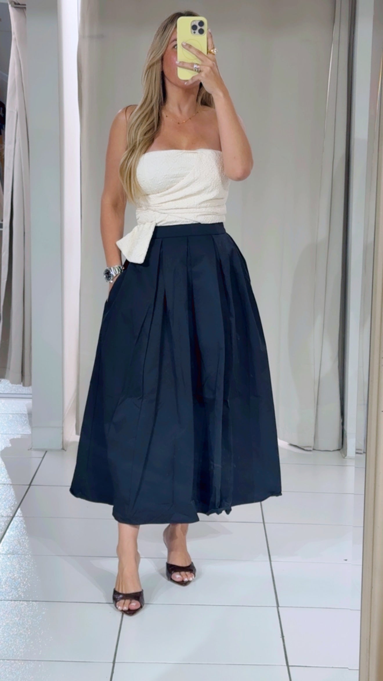 Midi cream and black dress