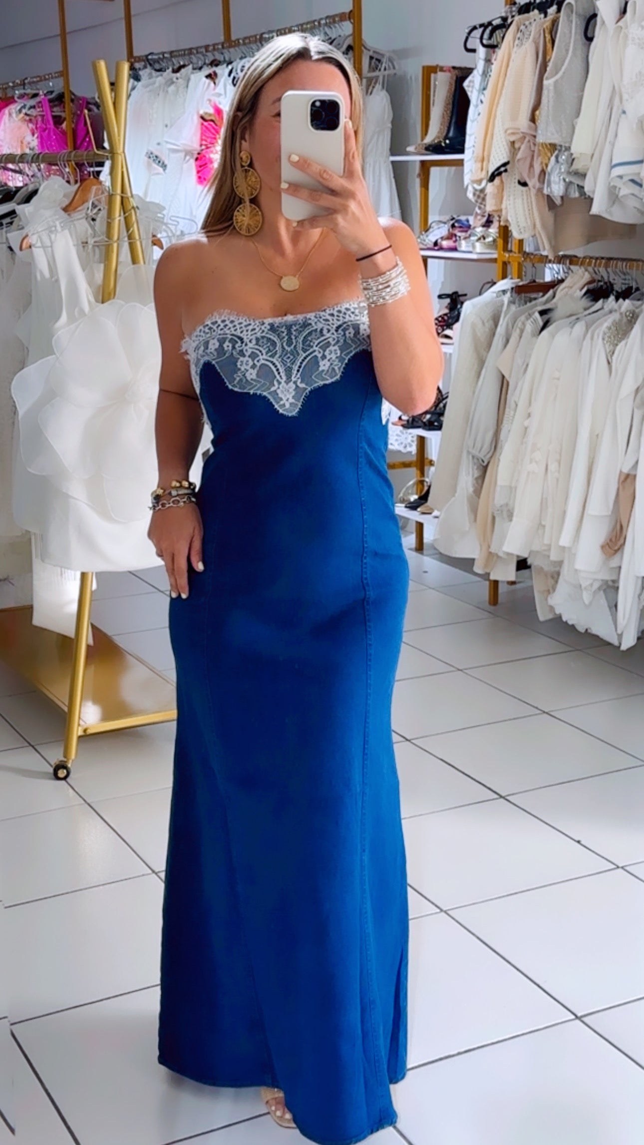 Lace denim tube dress