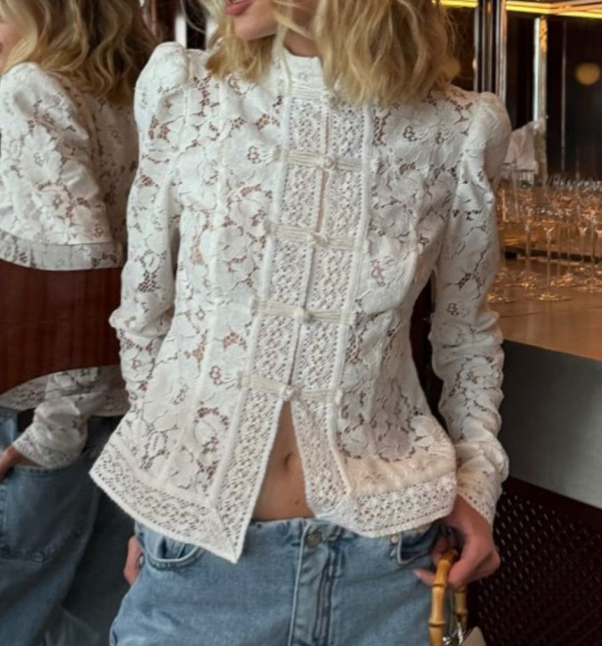 White Lace Button Top