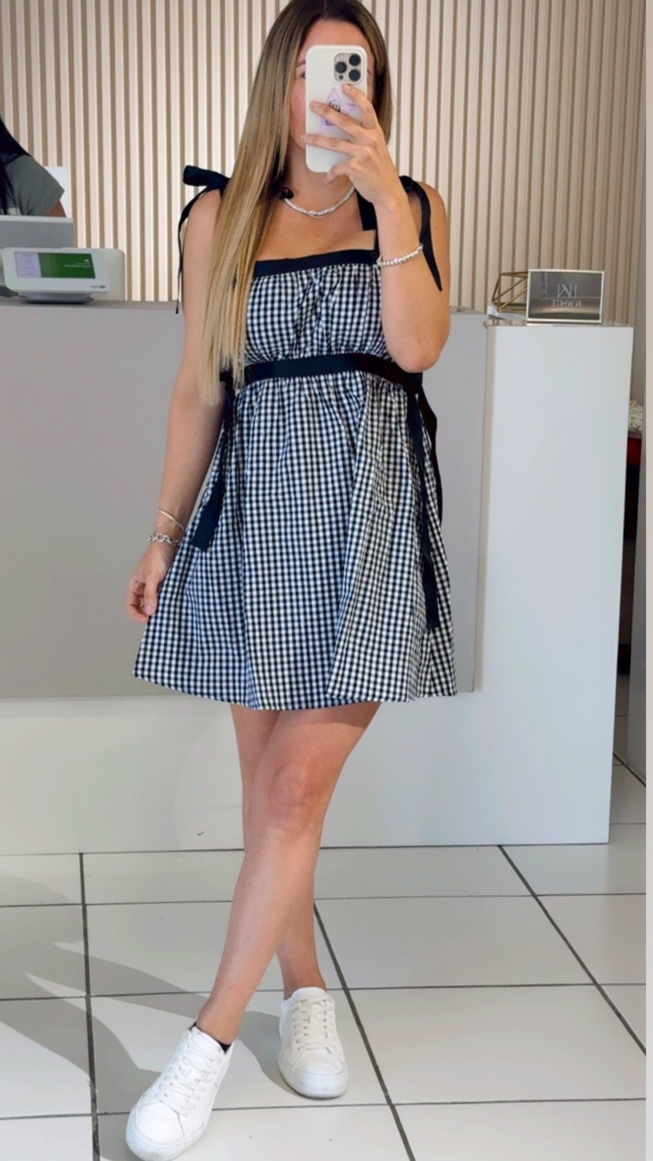 Gingham Tie-Strap Mini Dress