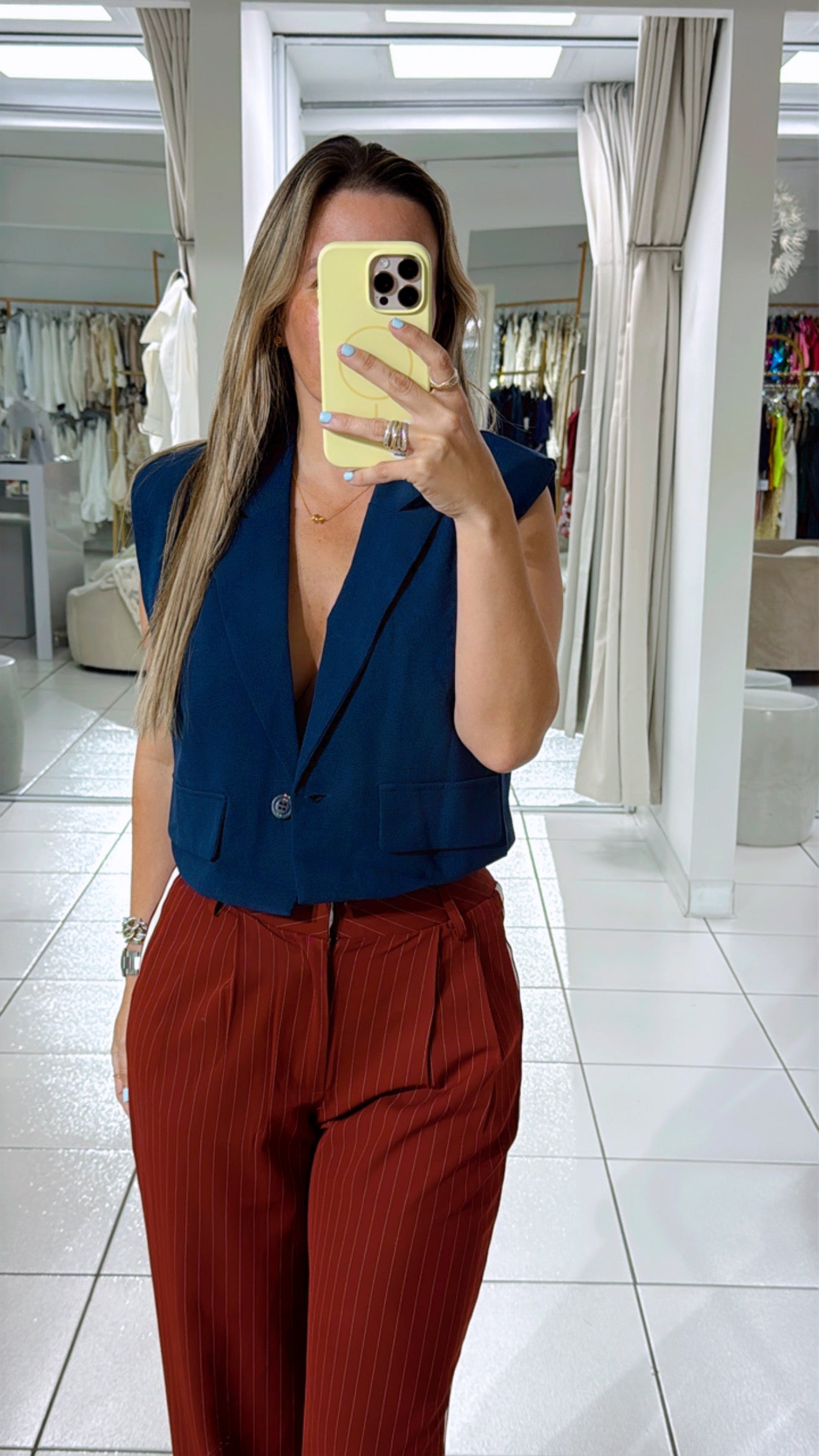Navy lino vest