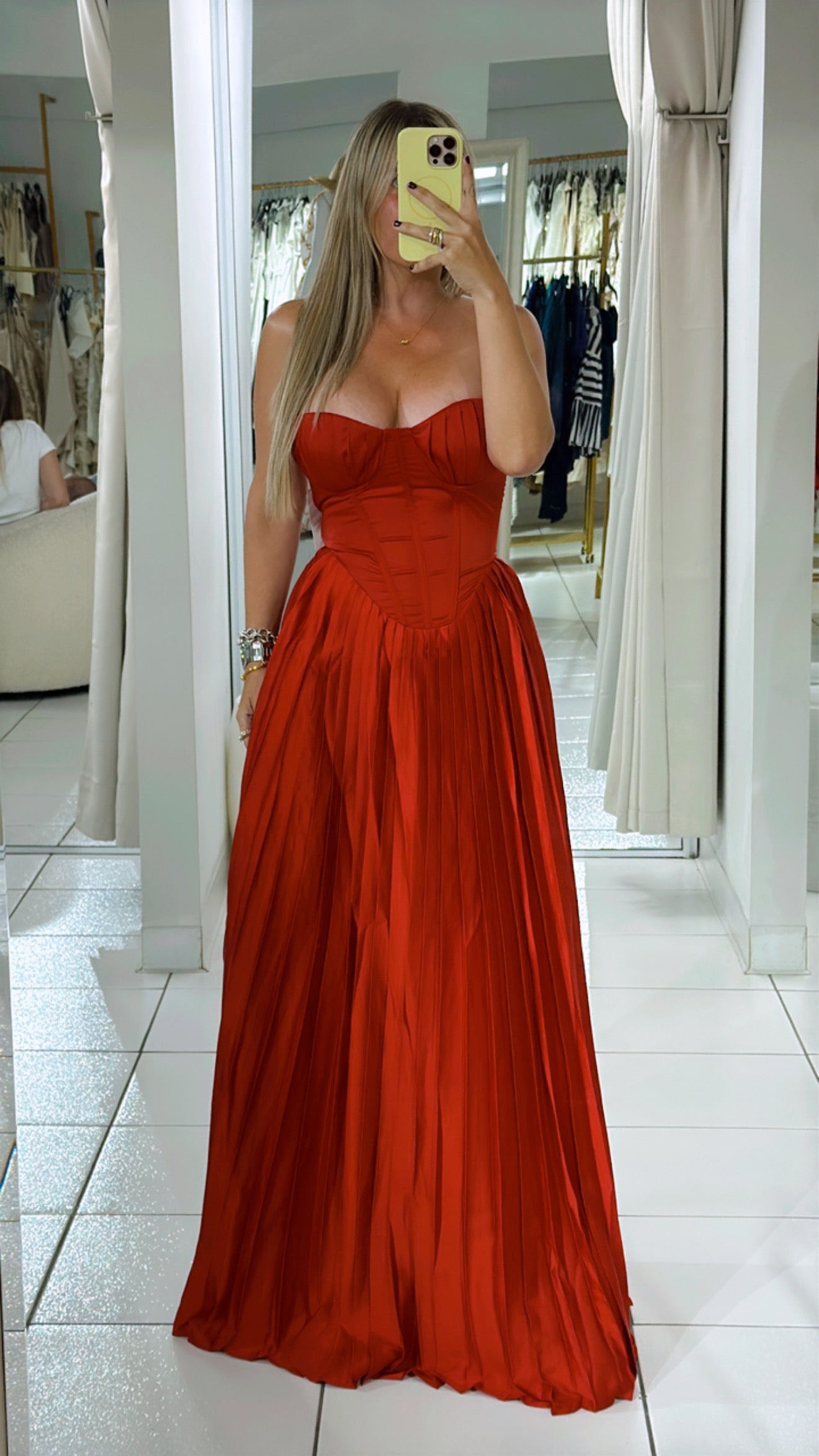 Red satin dress