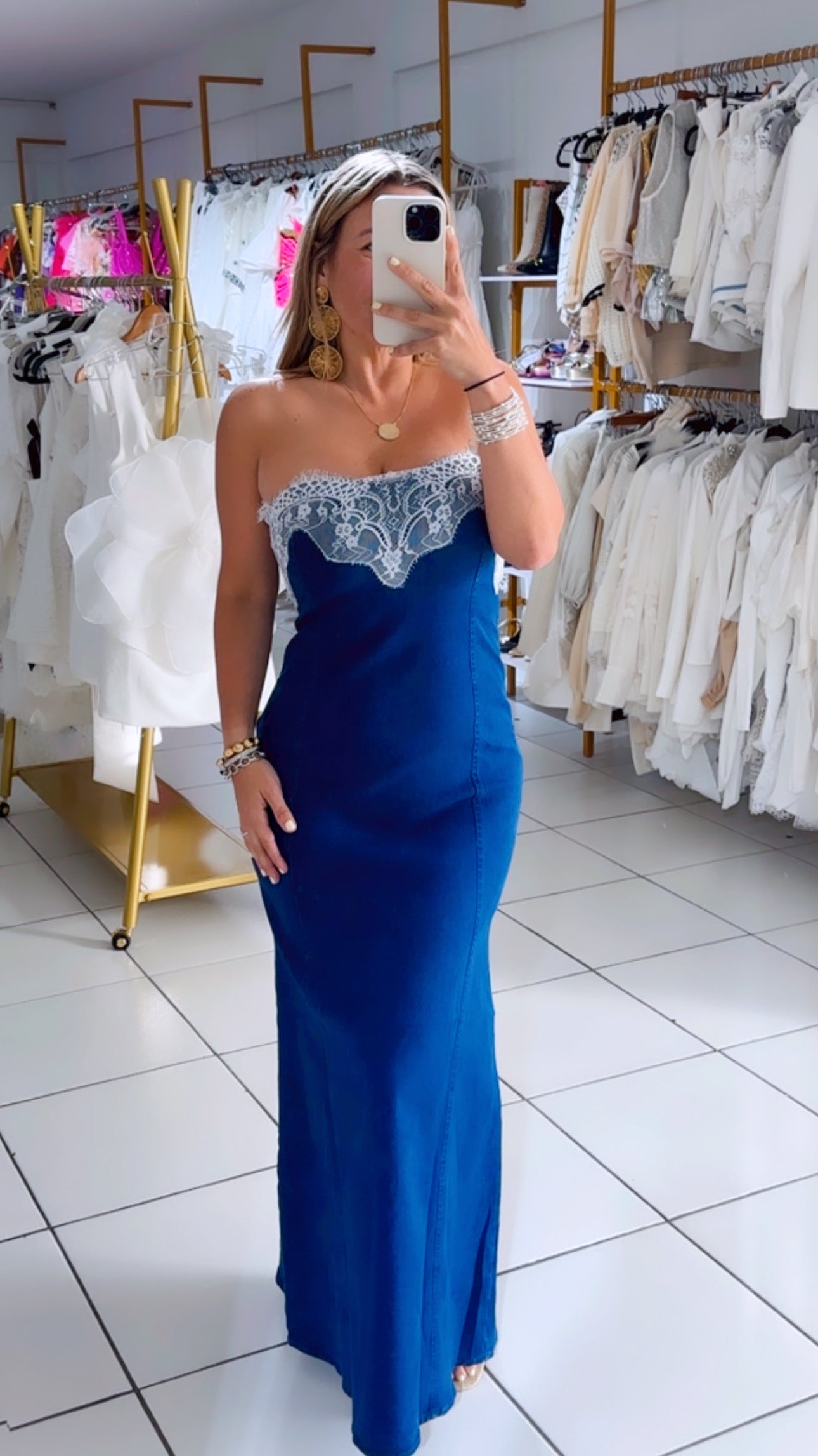 Lace denim tube dress
