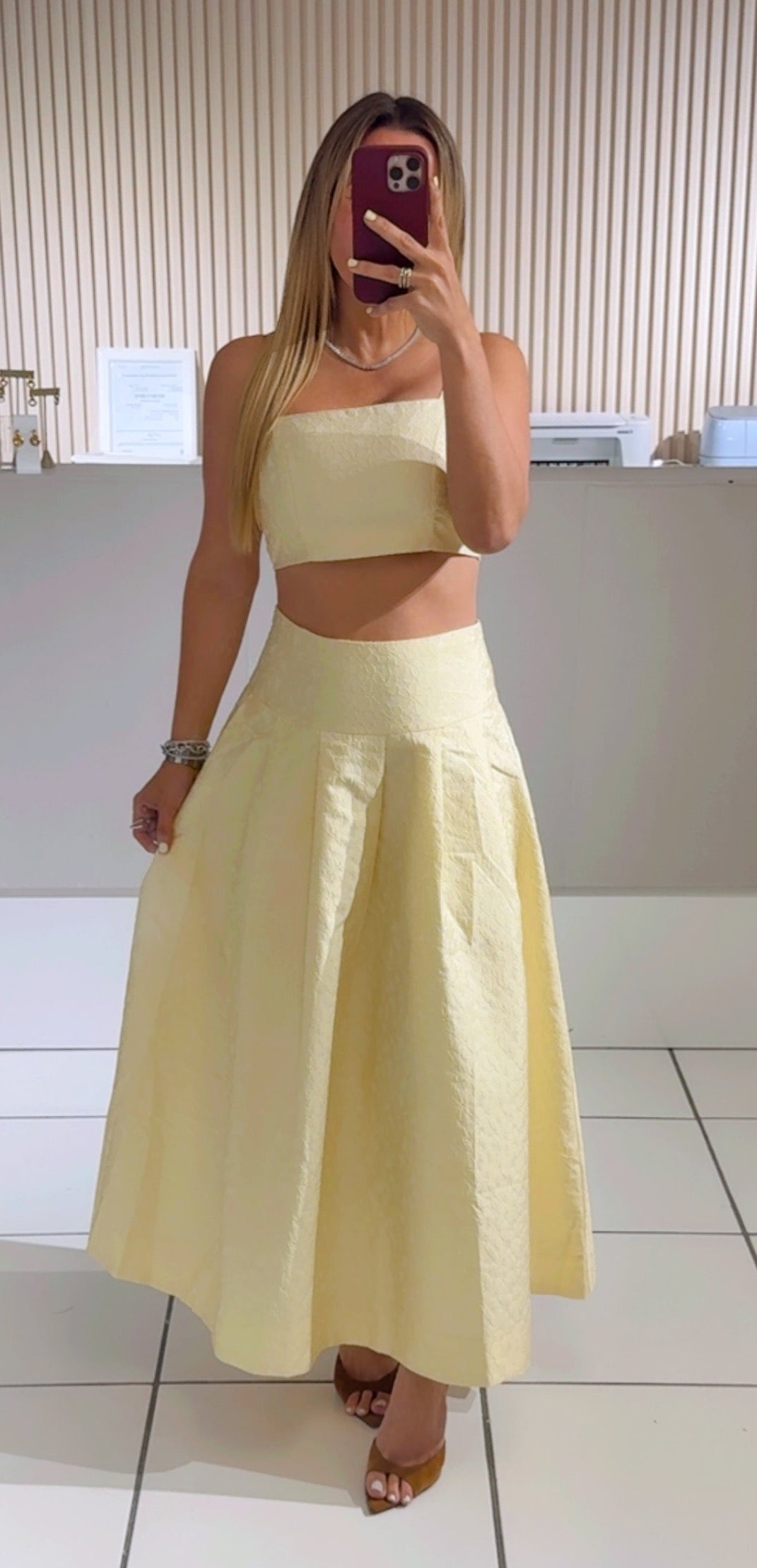 Yellow Floral Textured Skirt Set