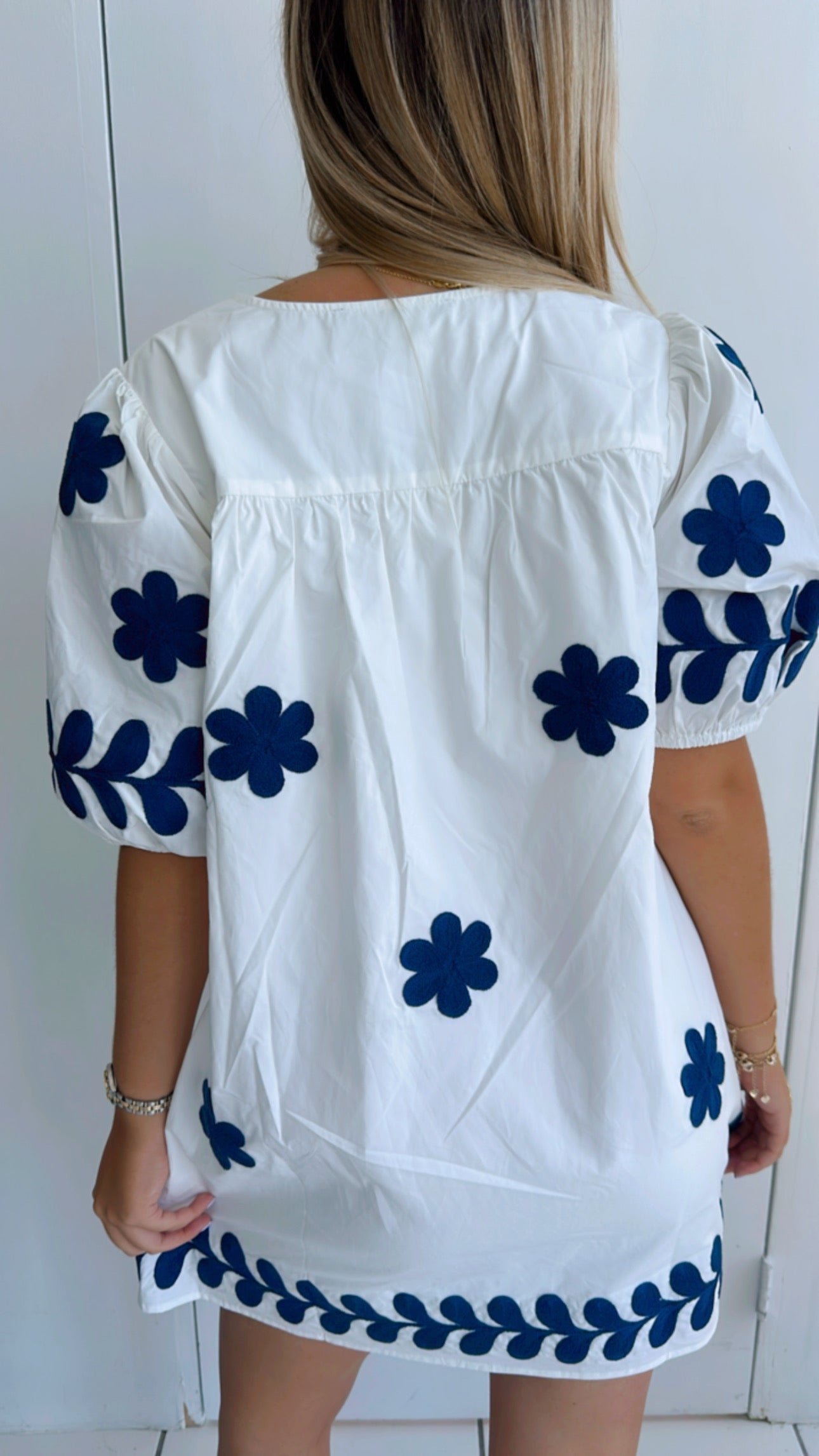 White flower embroidered dress