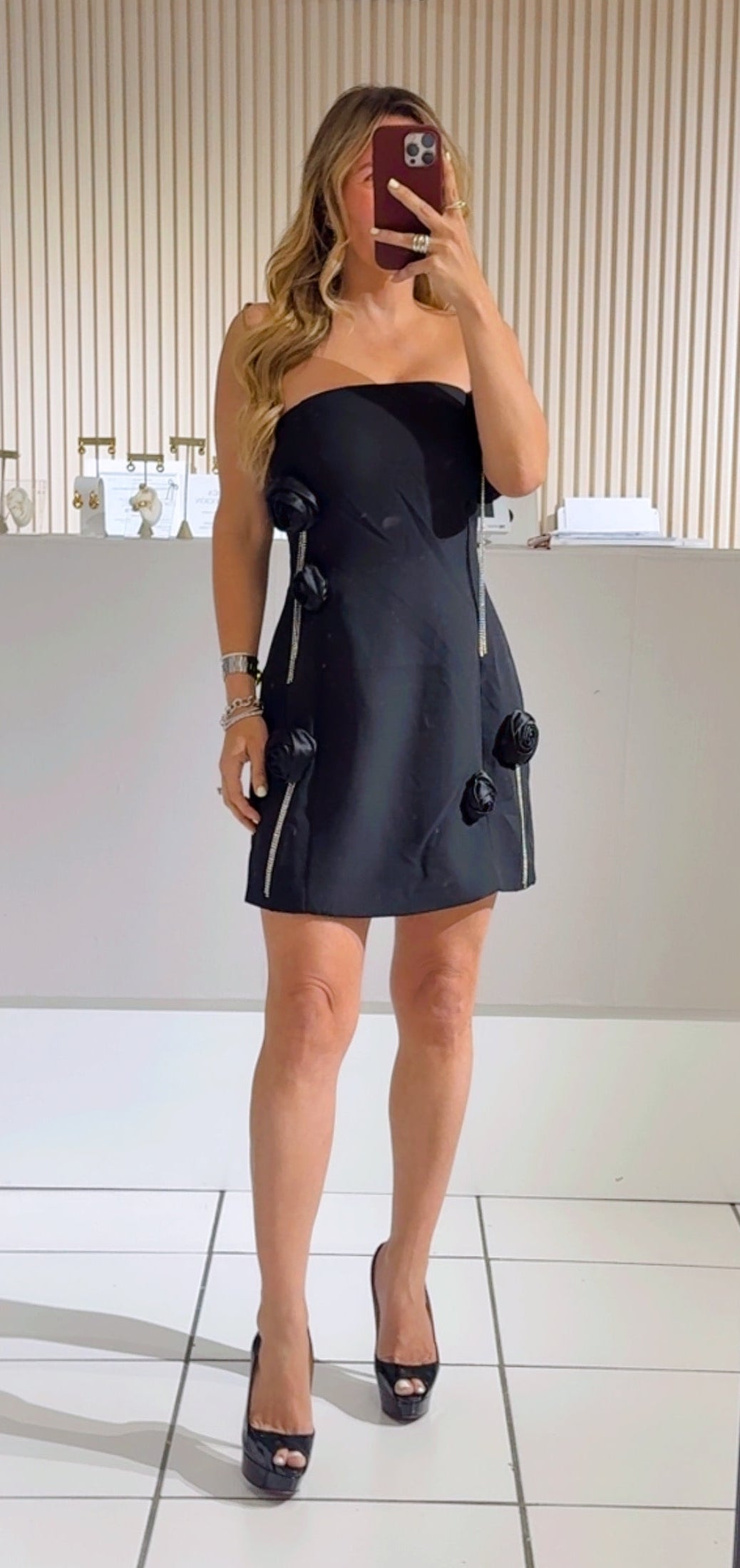 Black Flower Strapless Dress