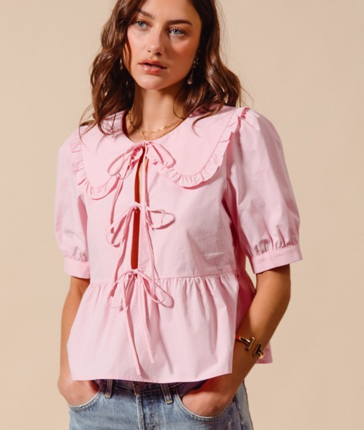 Ribbon tie front top