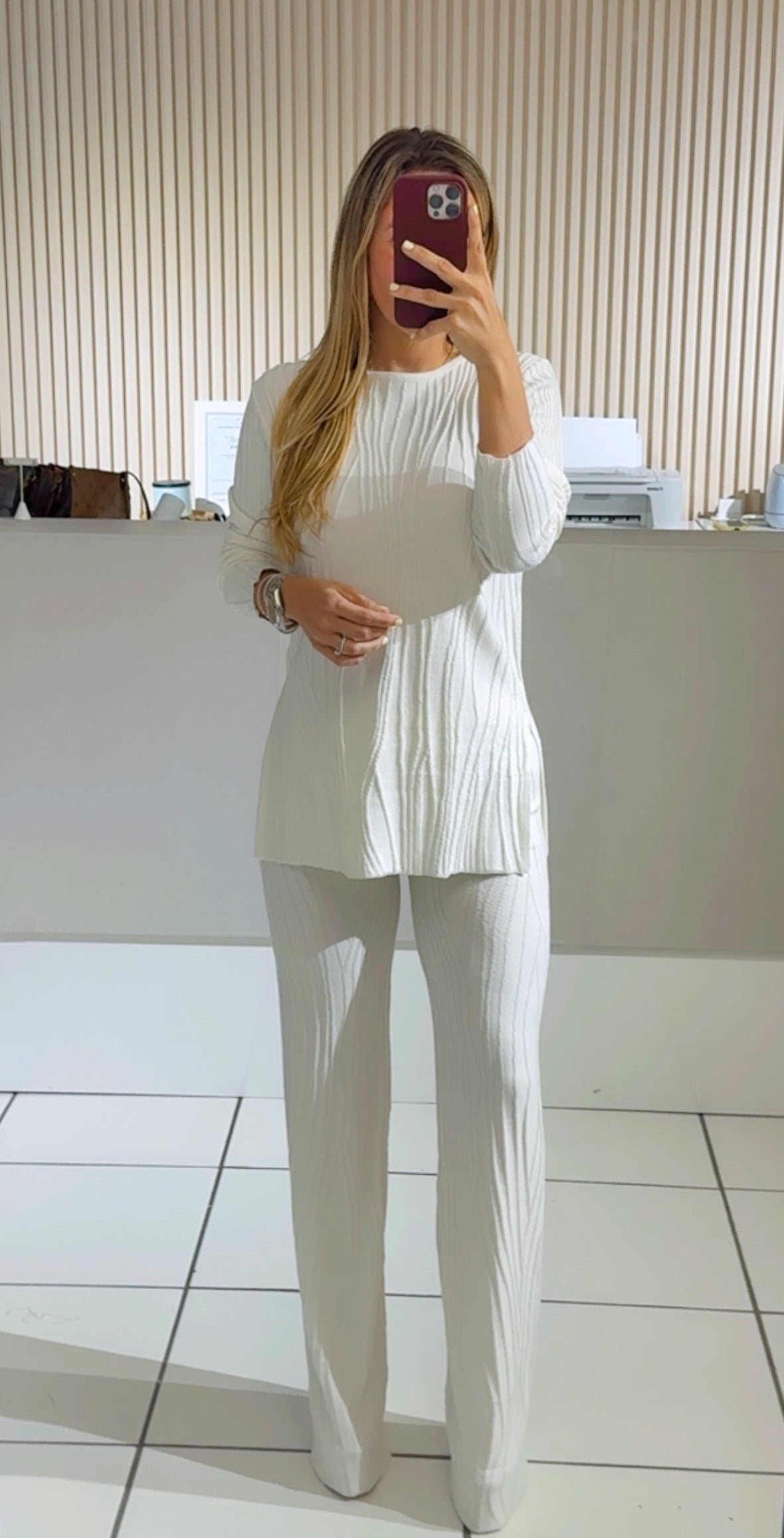 Women's Textured Knit Two-piece Pants Set