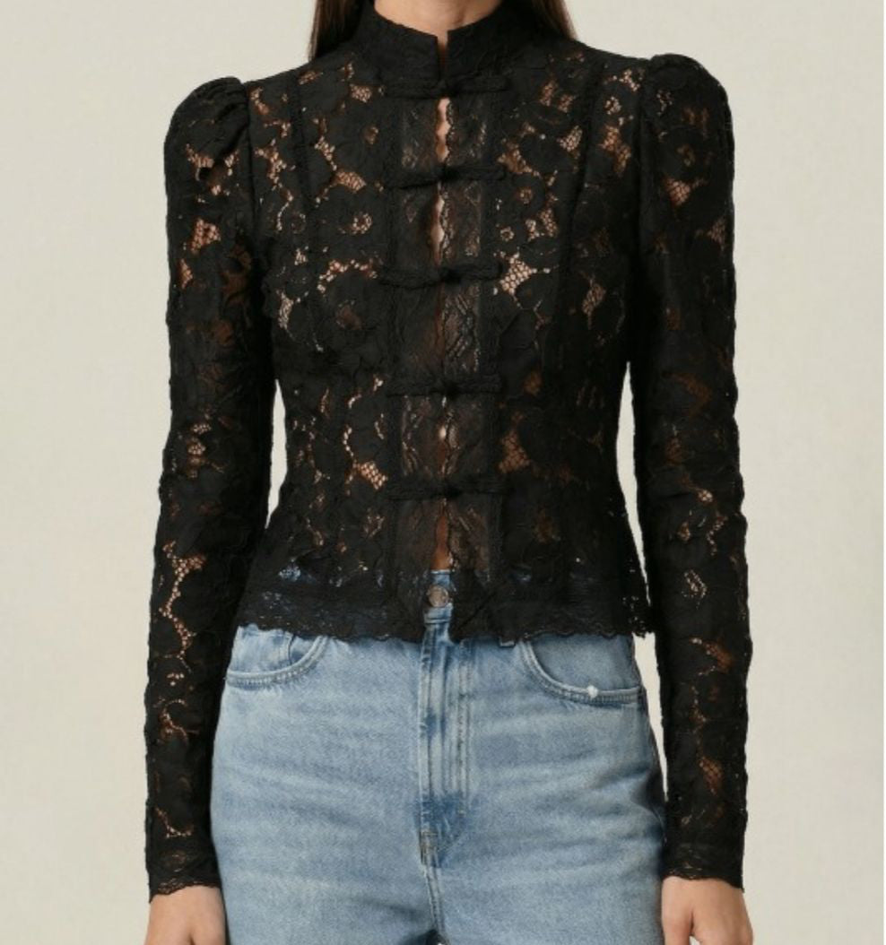 Black Lace Button Top