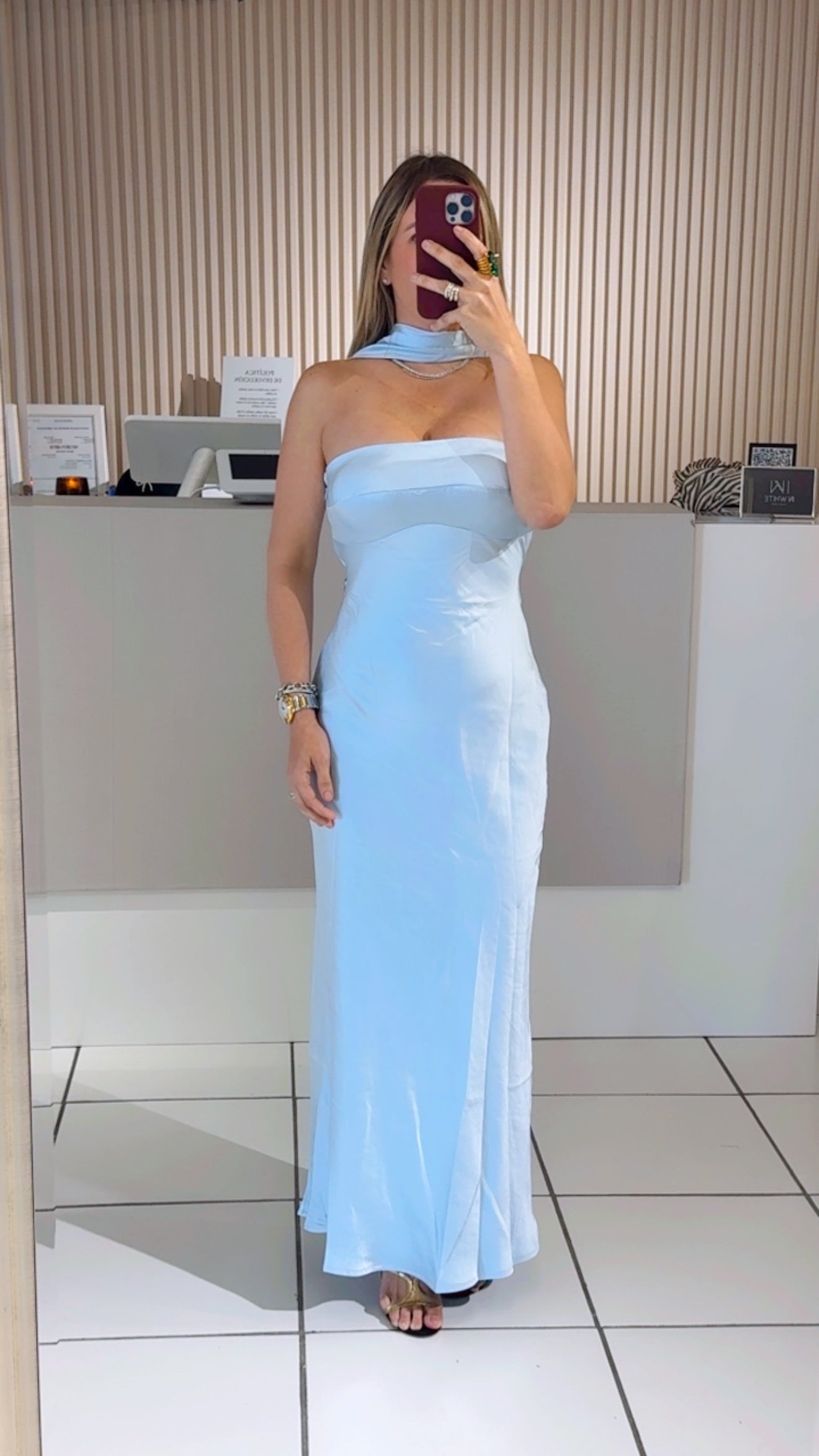 Light Blue Open-Back Satin Dress